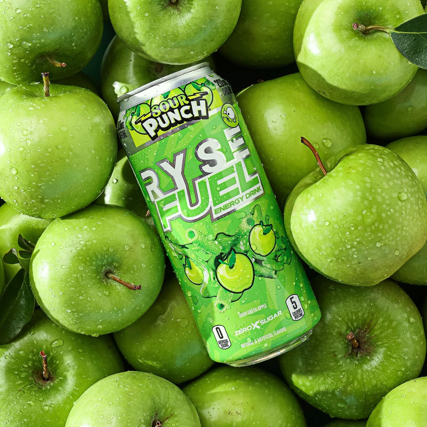 RYSE Fuel Energy Drink - Sour Punch Green Apple - Sugar Free & Vegan - 200mg Caffeine - 16 fl oz Cans (12-Pack)