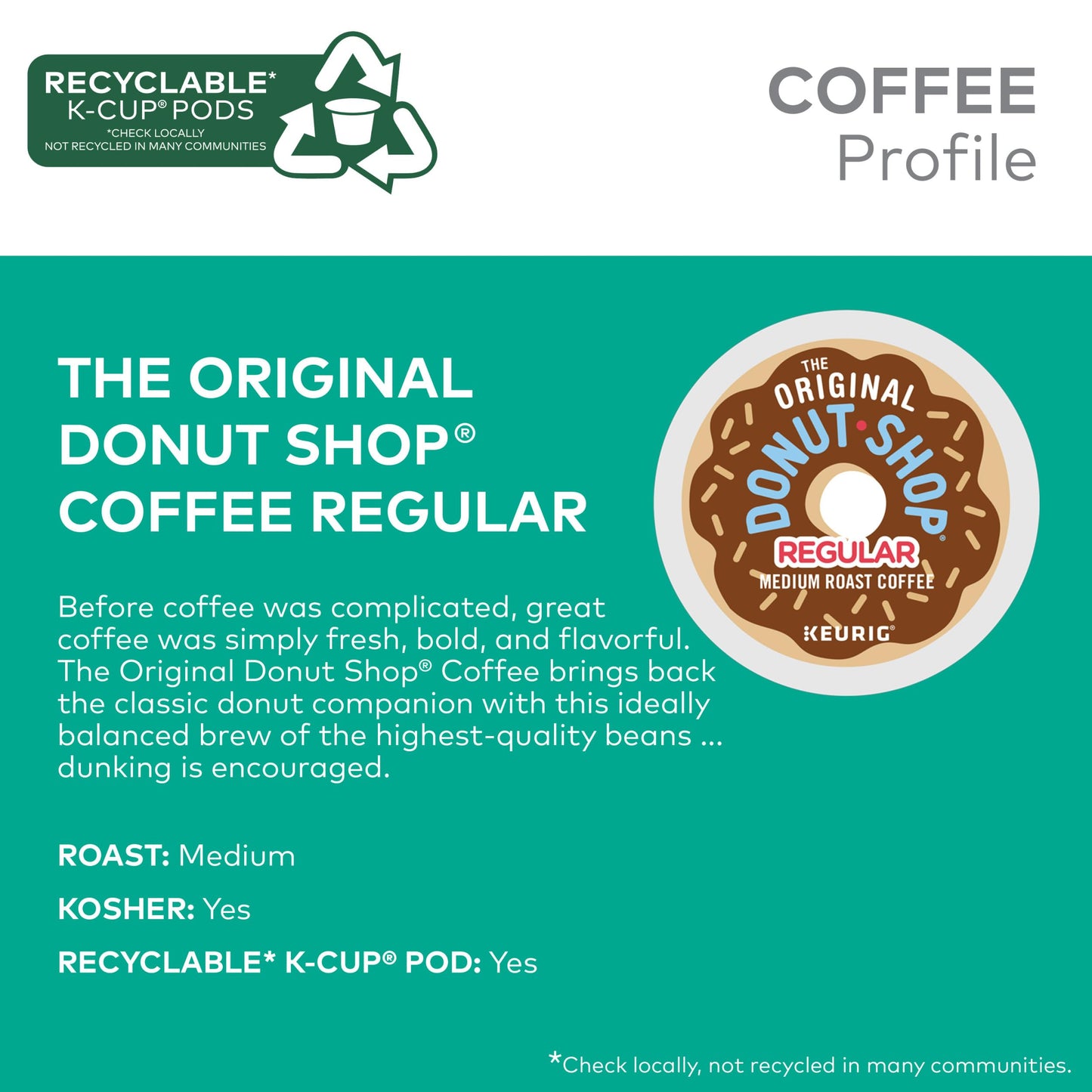 The Original Donut Shop Regular Keurig Single-Serve K-Cup Pods, Medium Roast Coffee, 12 Count (Pack Of 6), Total 72 Count