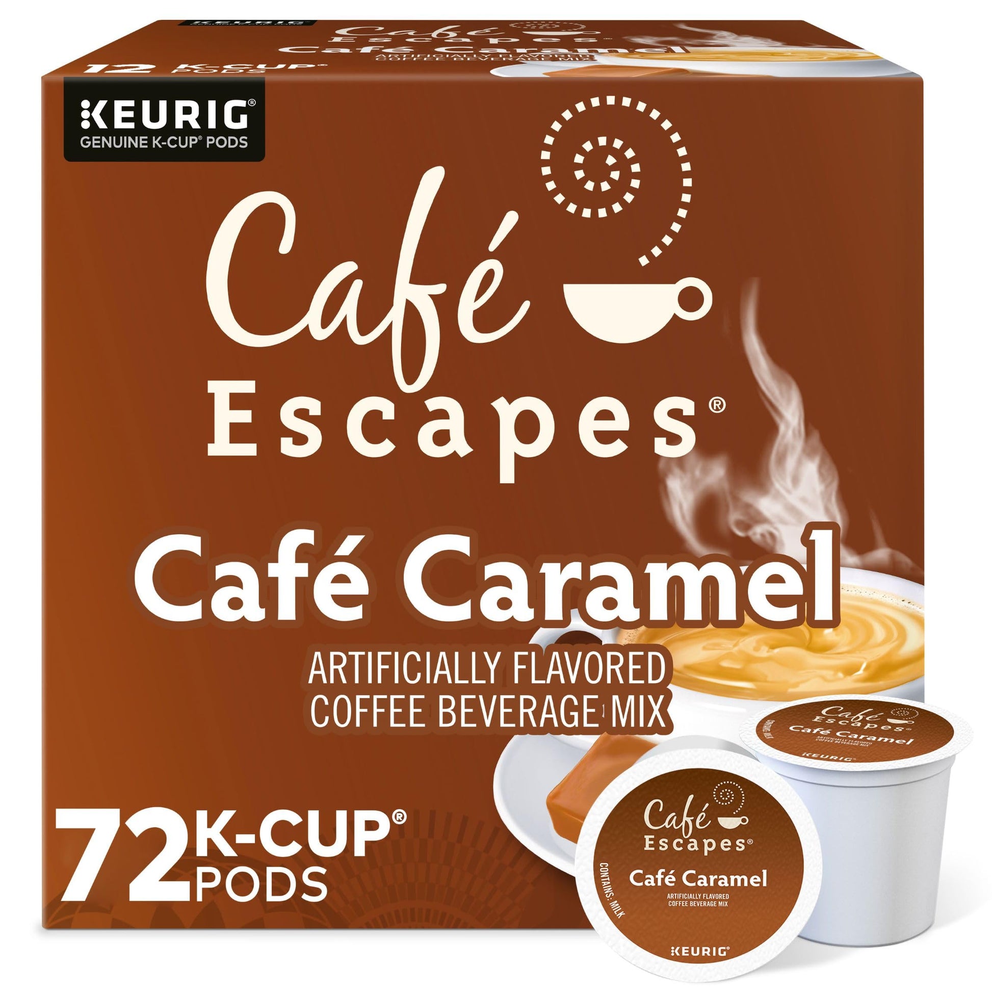 Café Escapes Flavored Coffee K-Cup Pods, Café Caramel, 72 Count, Model 5000330174