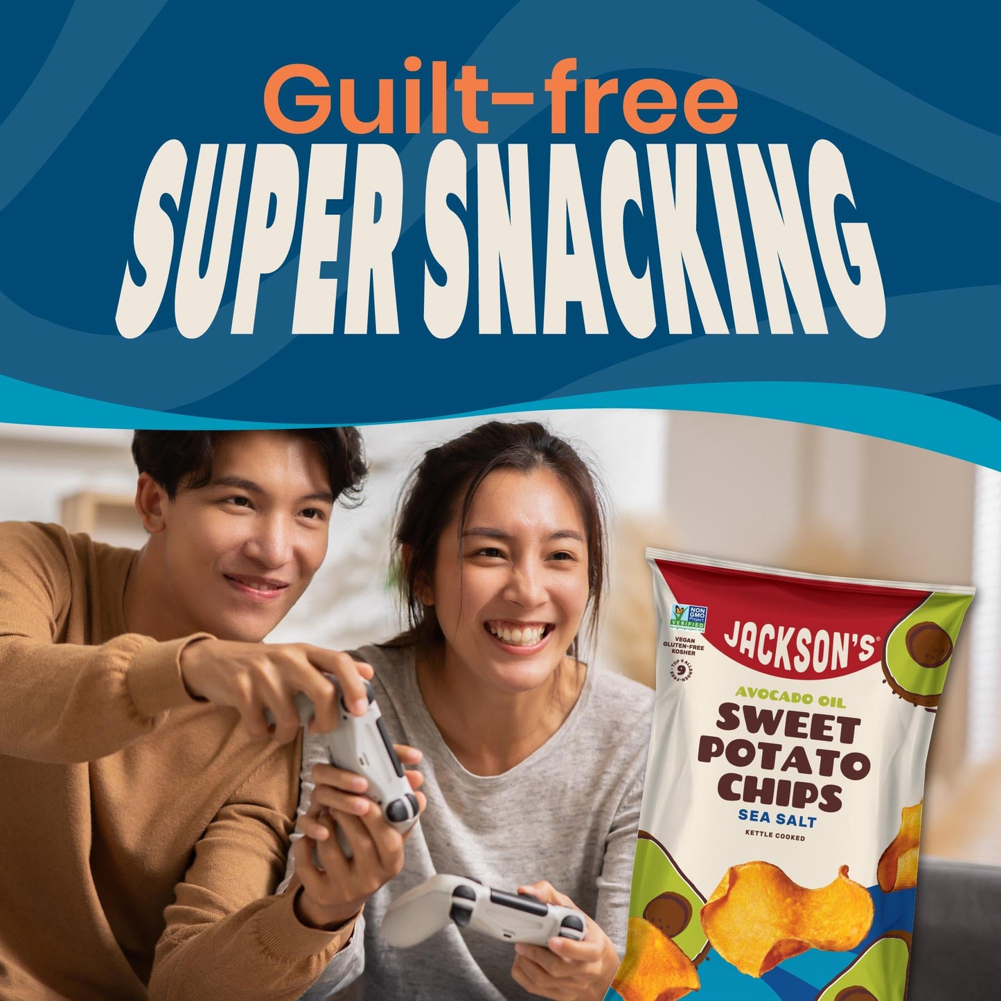 Jacksons Sweet Potato Kettle Chips Variety Pack - Sea Salt, Ranch, BBQ Flavors - 7oz, Pack of 6 - Gluten Free, Vegan