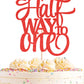 AHAORAY Half Way To One Cake Topper - Red Glitter 6 Months Birthday Decorations Supplies - Half Birthday Decorations Baby Girl, 