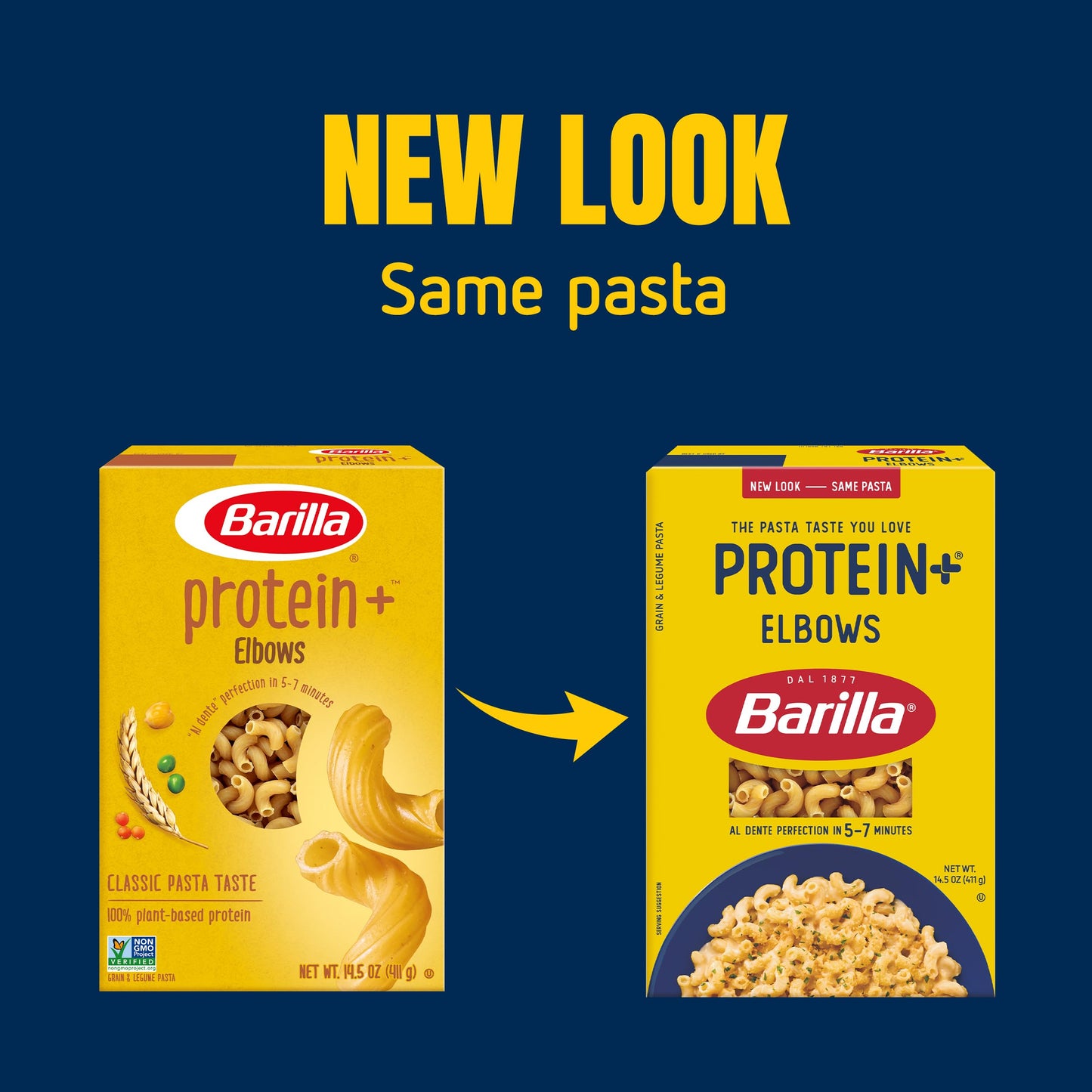Barilla Protein+ (Plus) Elbows Pasta, 14.5 Ounce (Pack Of 12) - Plant Based Pasta - Made From Lentils, Chickpeas & Peas - Non-Gmo, Kosher Certified And Vegan