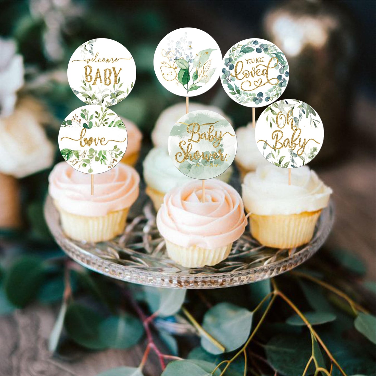 36 Pcs Baby Shower Cupcake Toppers Woodland Jungle Leaf Love Welcome Baby Cupcake Picks Oh Baby Cake Decorations For Gender Reve