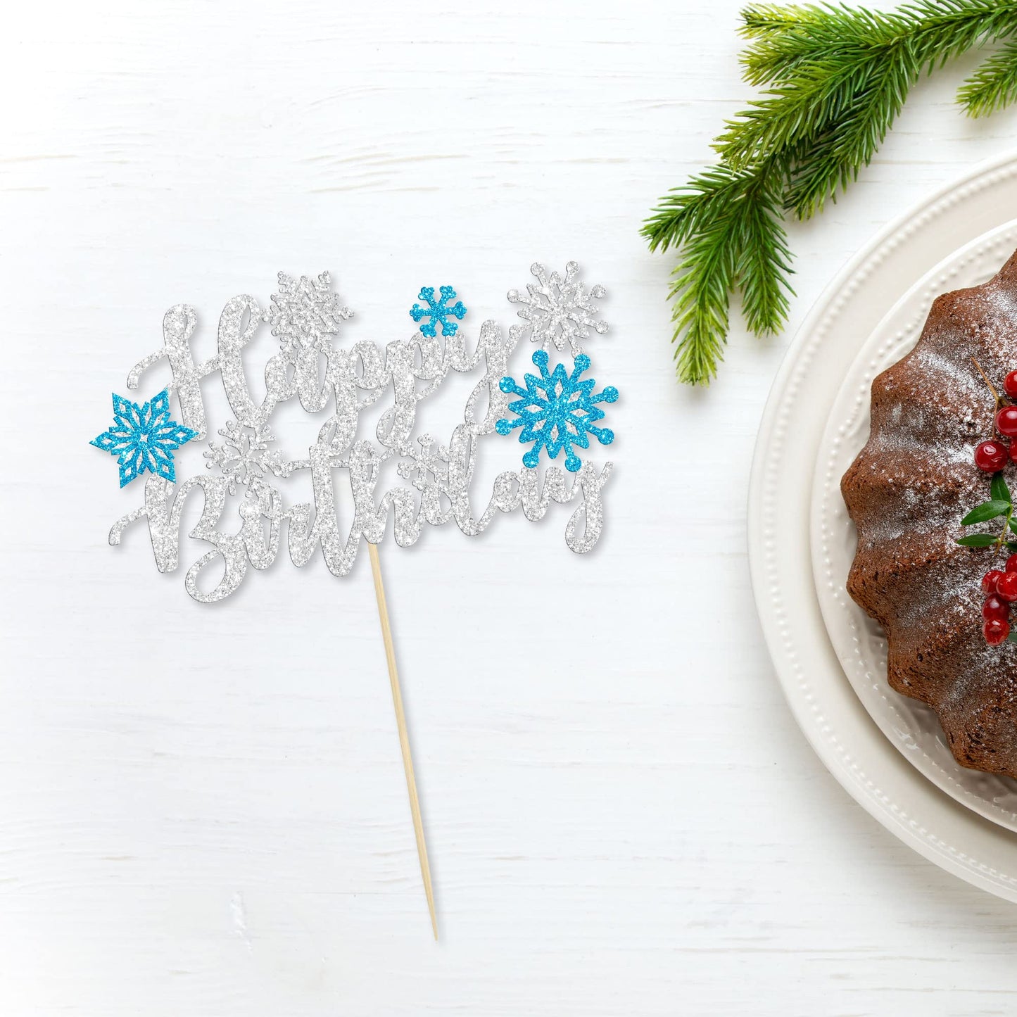 1Pcs Snowflake Happy Birthday Cake Topper Winter Wonderland Happy Birthday Frozen Birthday Cake Topper Decoration Snowflake Wint