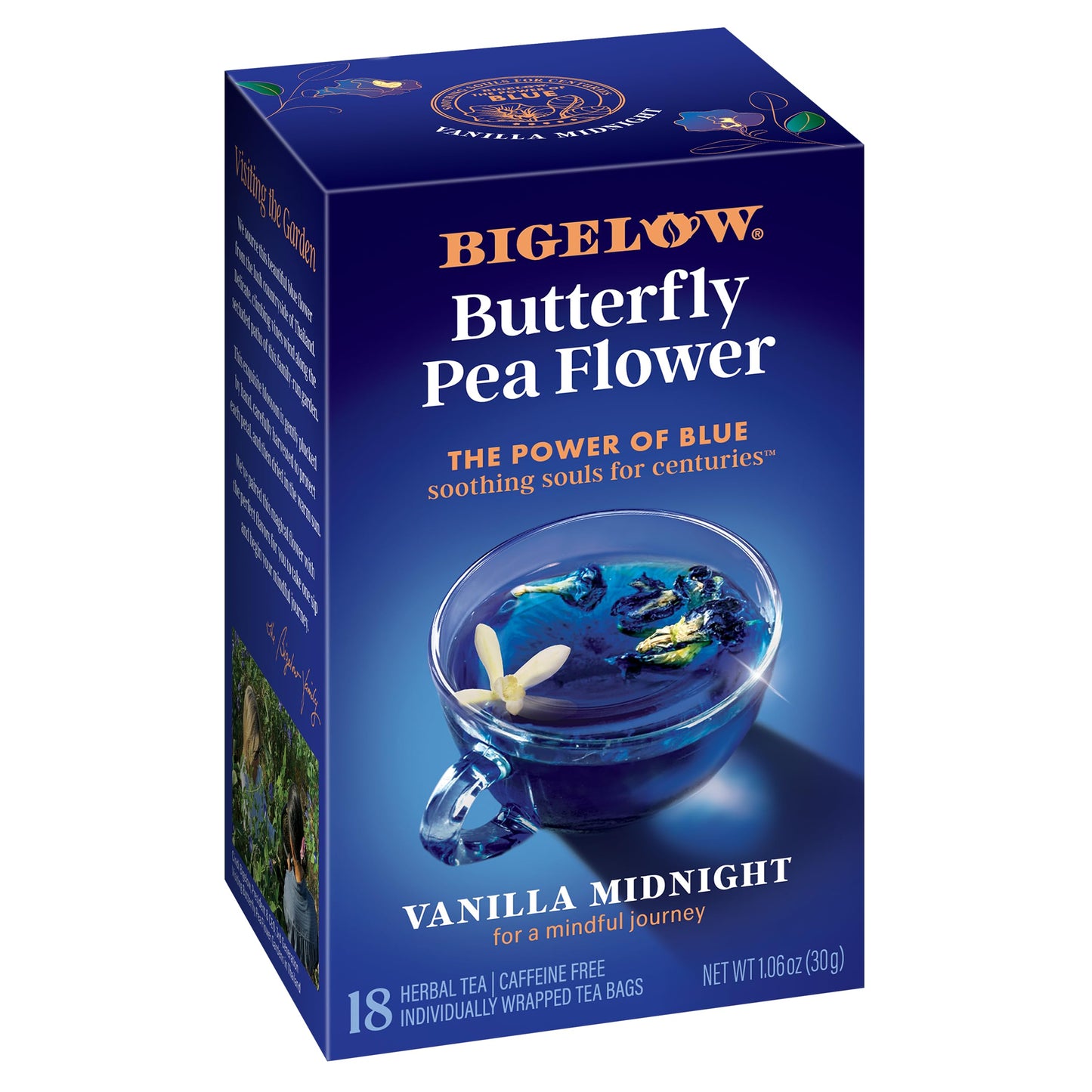 Bigelow Tea Vanilla Midnight Butterfly Pea Flower, Caffeine Free, 108 Total Tea Bags, 18 Count (Pack of 6)