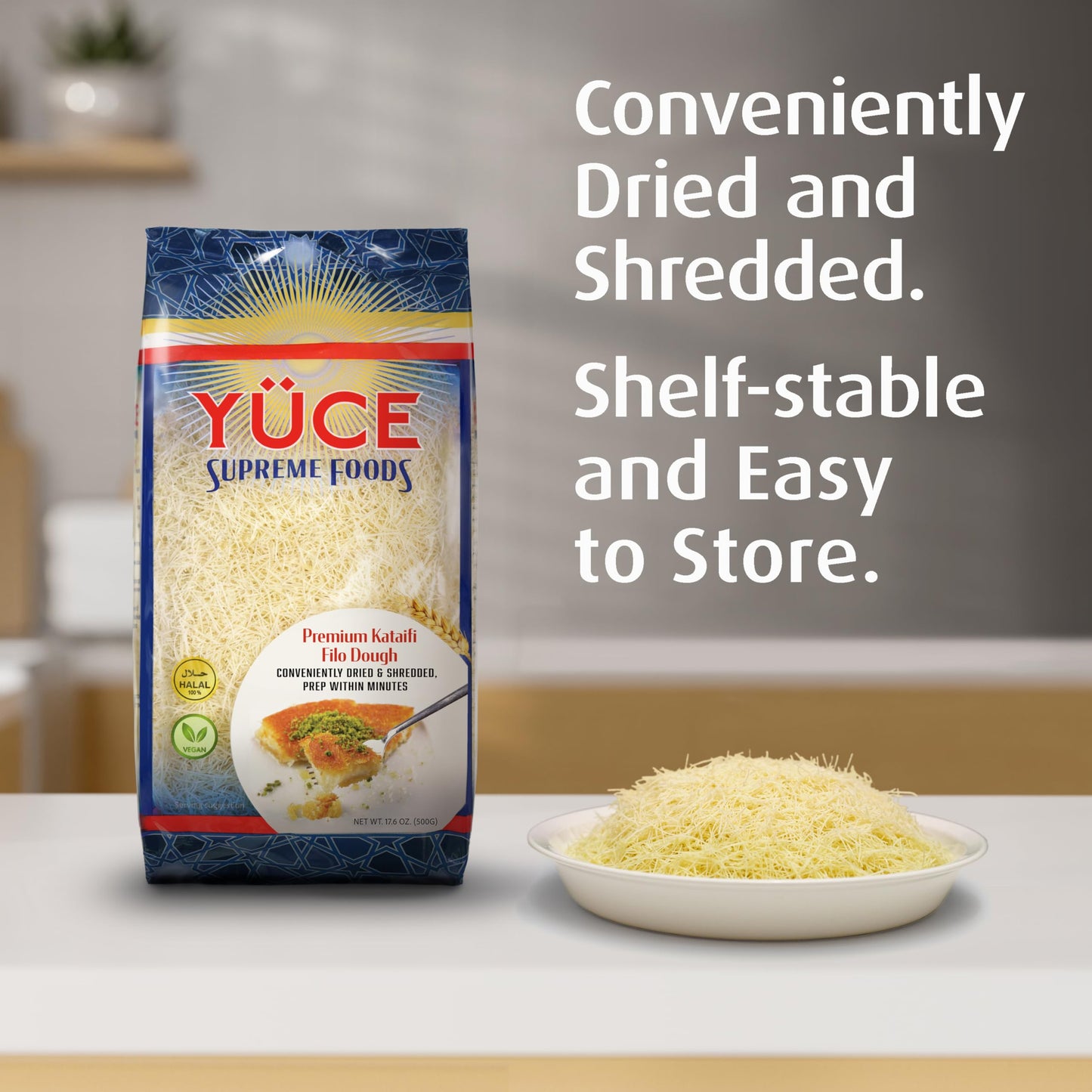 Y?CE Supreme Foods Kataifi Shredded Fillo Dough, 500g (17.6 oz) - Ideal for Dubai Chocolate Bar, Kunafa, Knafeh, Kadayif