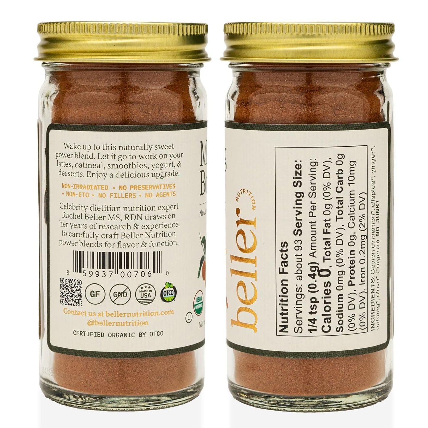 Beller Nutrition Organic Ceylon Cinnamon Spice Blend, 1.4 oz, Ideal for Smoothies, Cereal & Breads