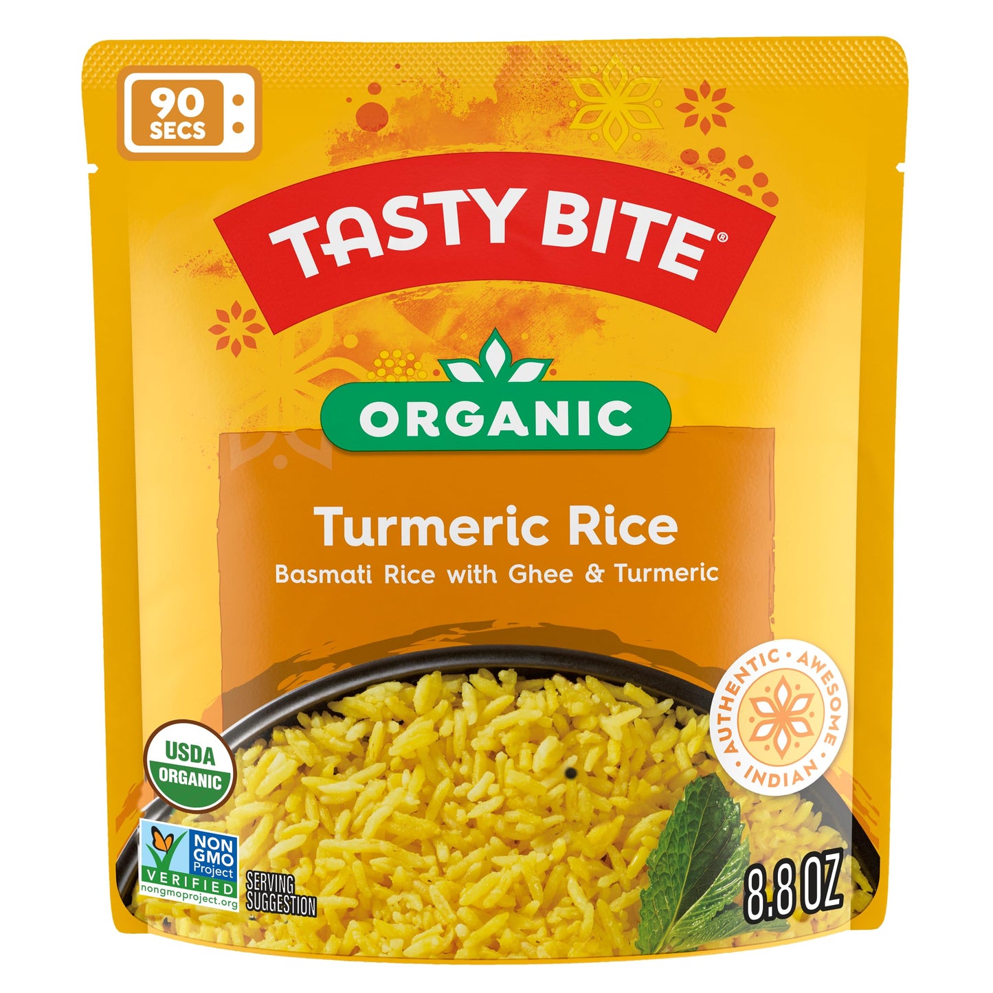 Tasty Bite Organic Turmeric Rice, 8.8 Ounce, Pack Of 6, Ready To Eat, Microwavable, Vegetarian, Gluten-Free