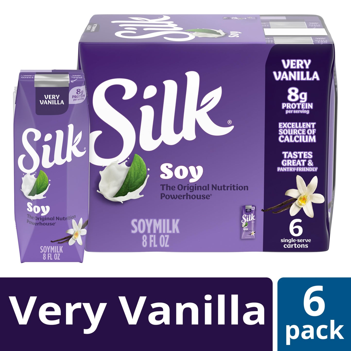 Silk Soy Milk Singles, Very Vanilla, Dairy-Free, Vegan, Non-GMO, 8 oz., 6 Pack