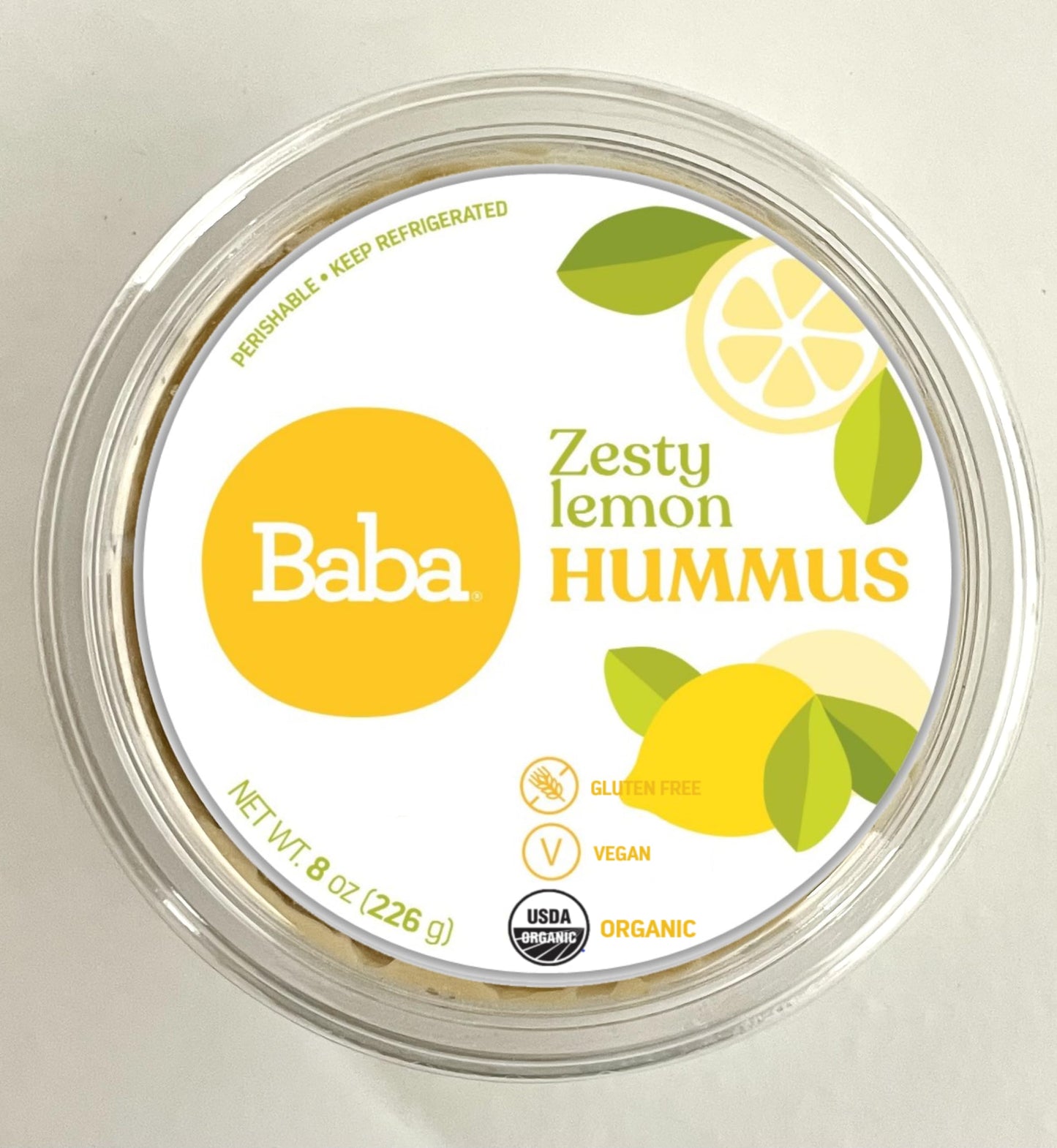 Baba Organic Hummus (8 Oz) - Usda Organic, Gluten Free, Vegan, Non-Gmo, Cholesterol Free, Zero Preservatives (Zesty Lemon Hummus