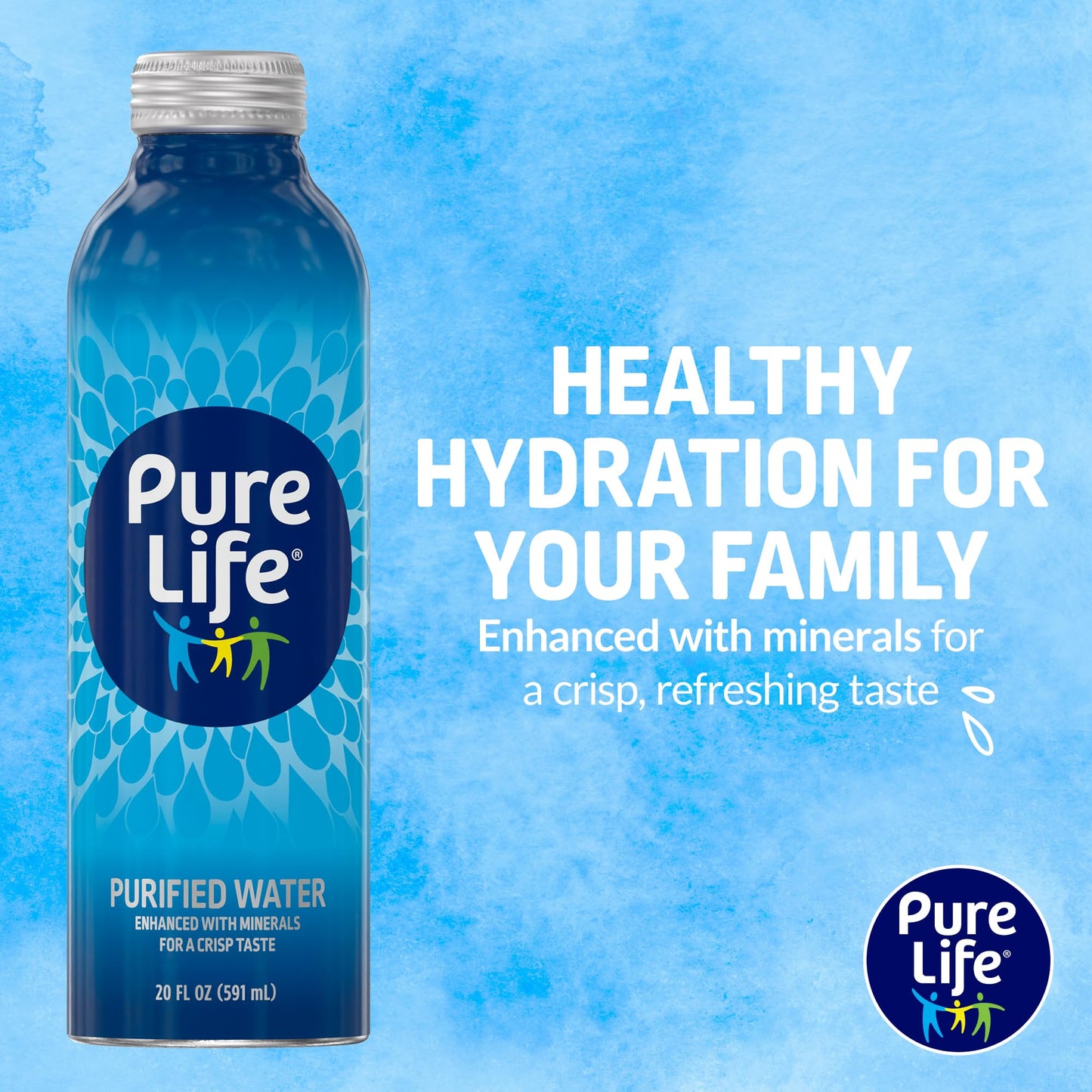 Pure Life Purified Bottled Water, 18-Pack - Still Bottled Drinking Water Enhanced with Minerals for a Crisp Taste, Aluminum Bott