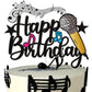 Microphone Happy Birthday Cake Topper Black Glitter Host Music Cake Decor Karaoke Musical Theme Birthday Party Supplies For Boys
