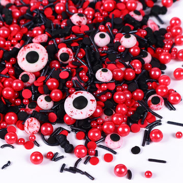 Halloween Sprinkles For Cake Decorating, Black & Red Pearl Sprinkles With Black Bats & Eyeball Candy, Perfect For Halloween Dess