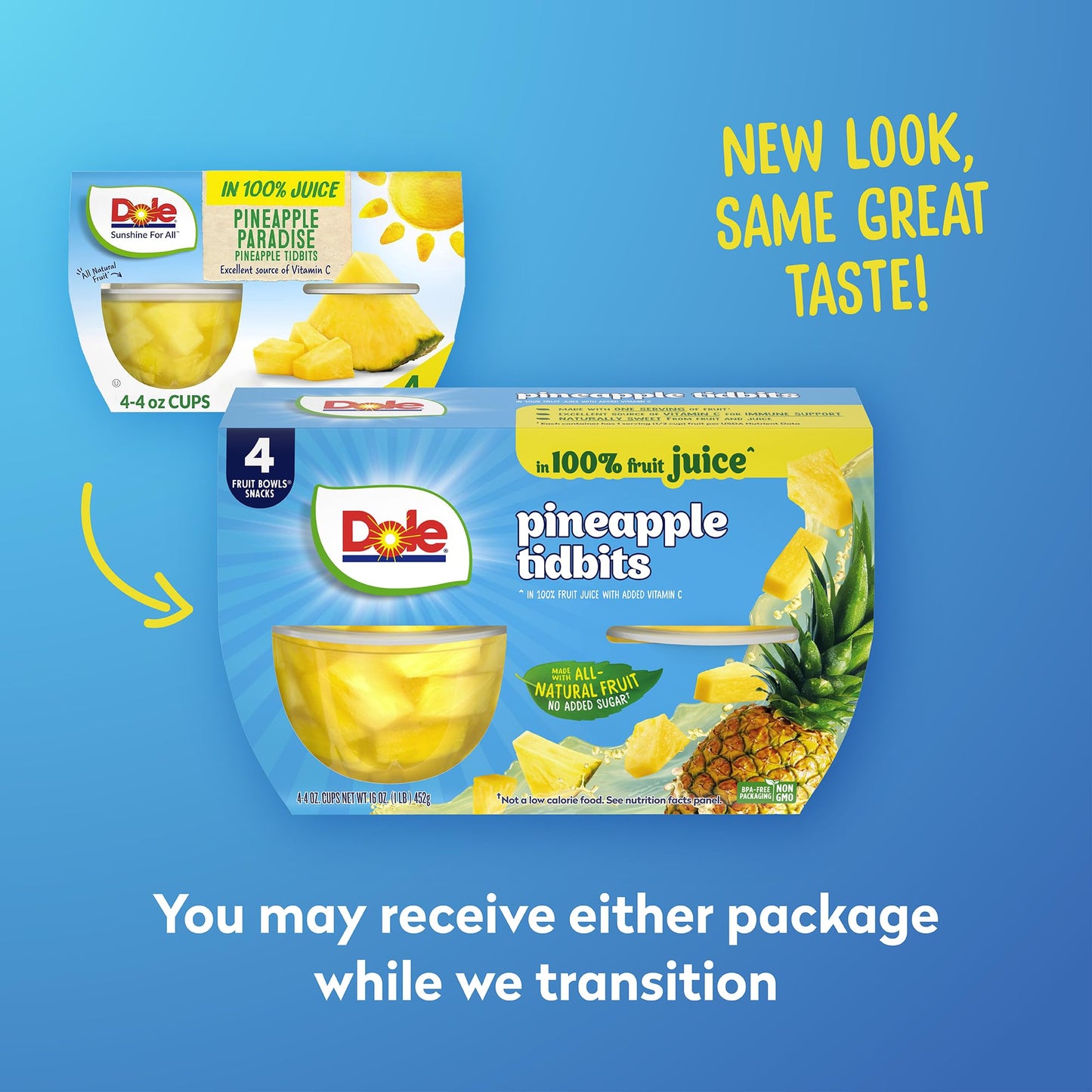 Dole Fruit Bowls Pineapple Tidbits in 100% Juice Snacks, 4oz 24 Total Cups, Gluten & Dairy Free, Bulk Lunch Snacks for Kids & Ad