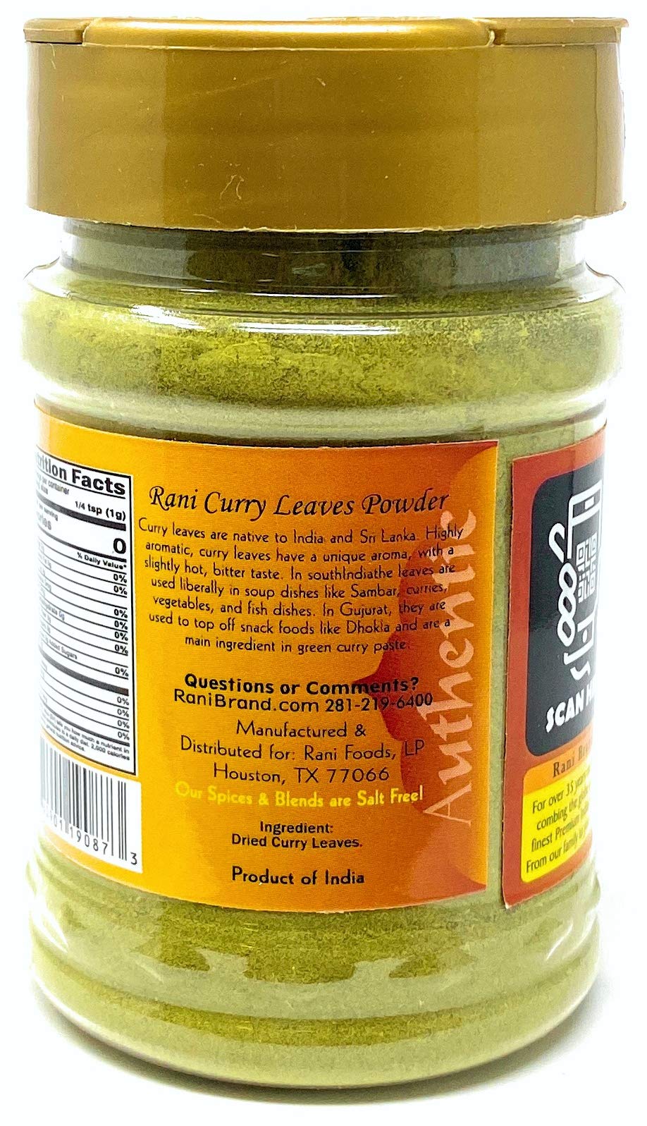 Rani Curry Leaves Powder (Kari Neem Patha) Indian Spice 2.4oz (70g) PET Jar ~ All Natural | Vegan | Gluten Friendly | NON-GMO |