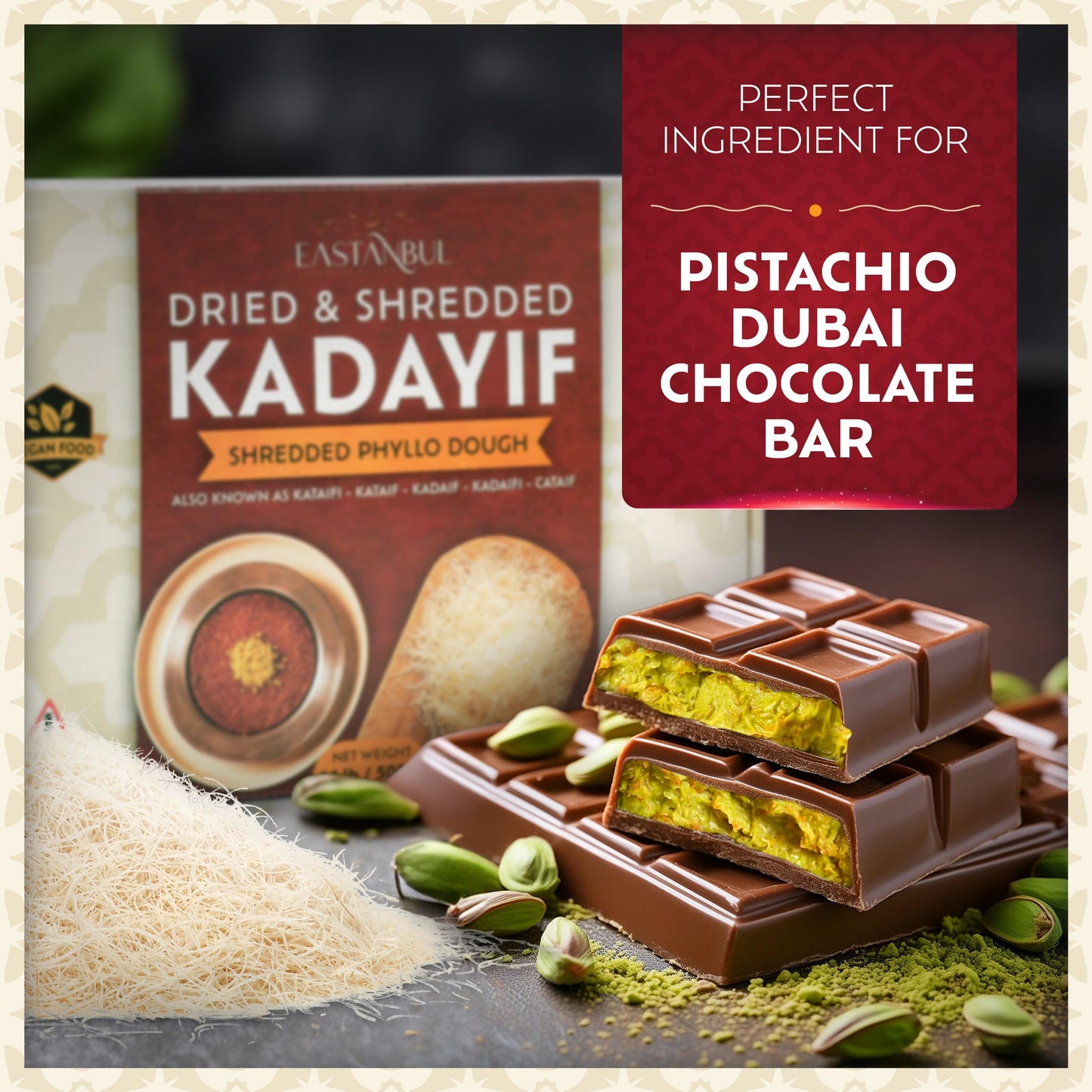 Eastanbul Dried & Chopped Kataifi Shredded Fillo Dough, Kurutulmus Kadayif Pastry Dough, Ingredient for The Viral Dubai Pistachi