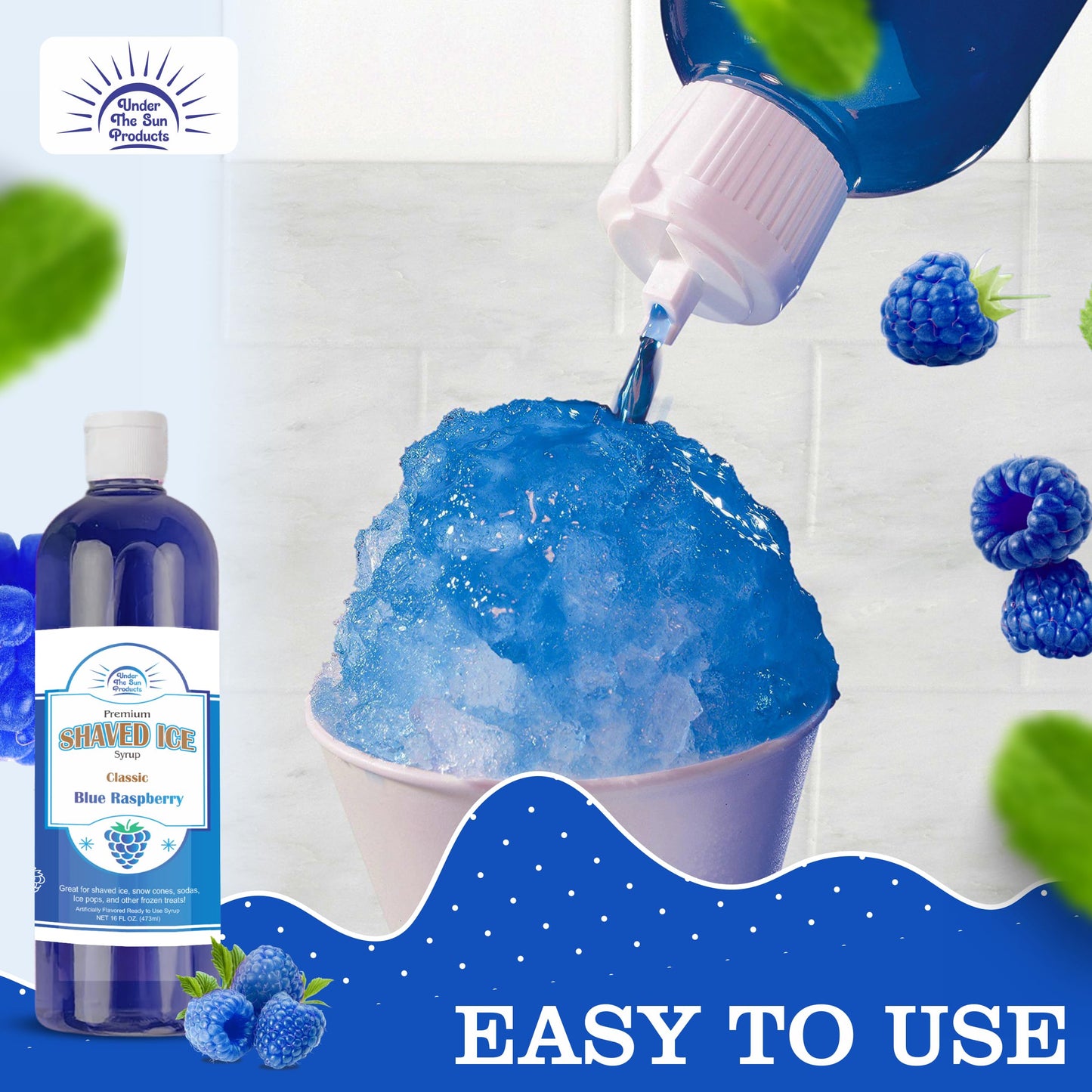 Under The Sun Products- 16Oz Bottle Of Snow Cone Syrup- Blue Raspberry Flavor