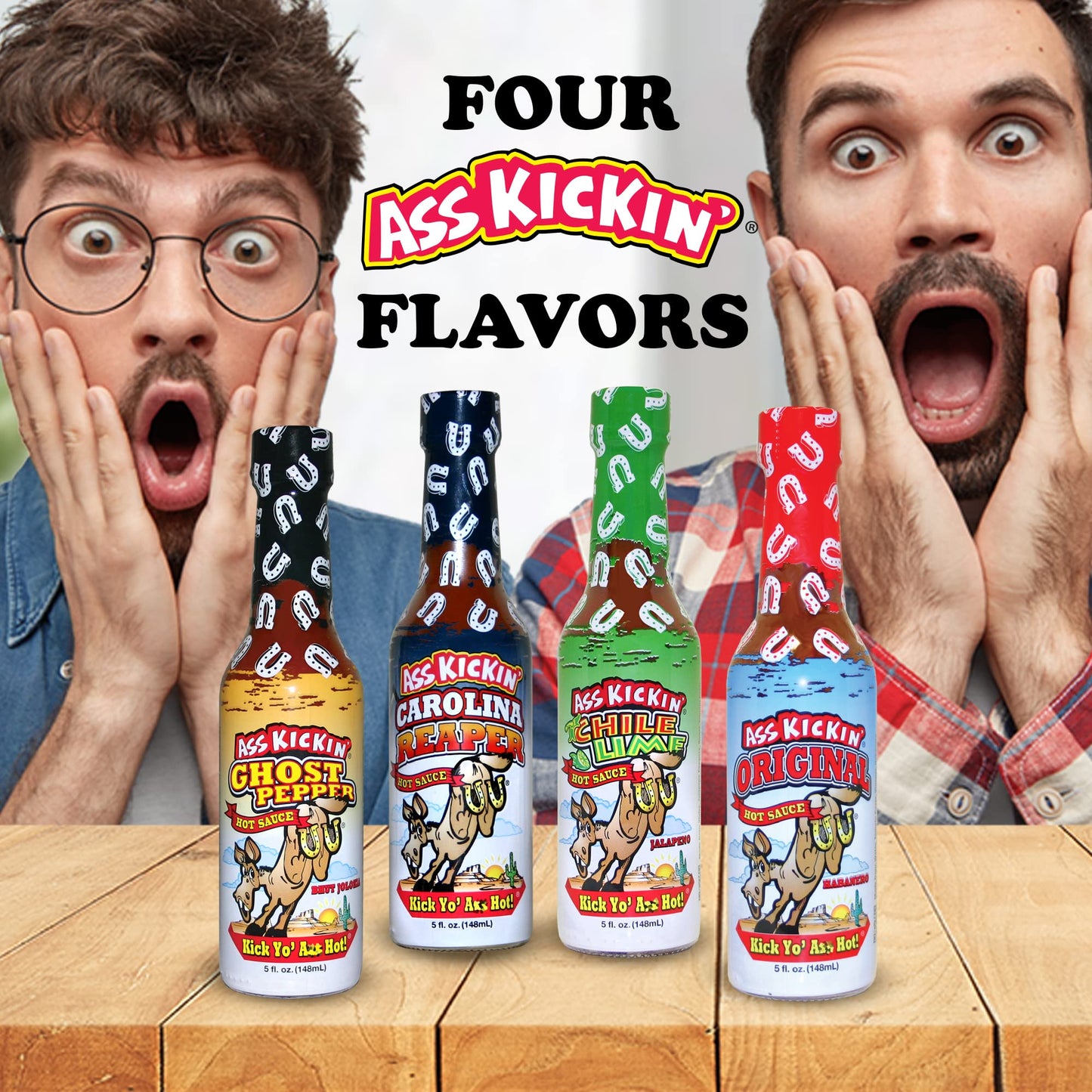 ASS KICKIN Hot Sauce Gift Set - Premium Gourmet Hot Sauce for Wings & Burritos - 4 Pack of 5 Fl Oz