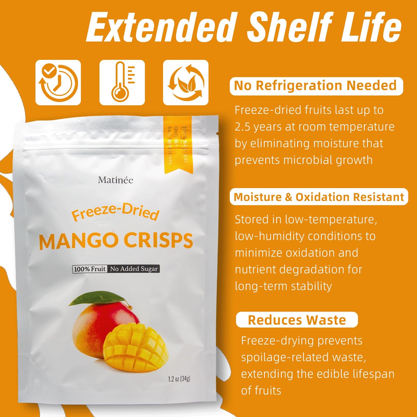 MATINÉE Freeze Dried Mangoes, Dehydrated Fruit Snack, Vegan, Non-GMO, 1.2oz (Pack of 4)