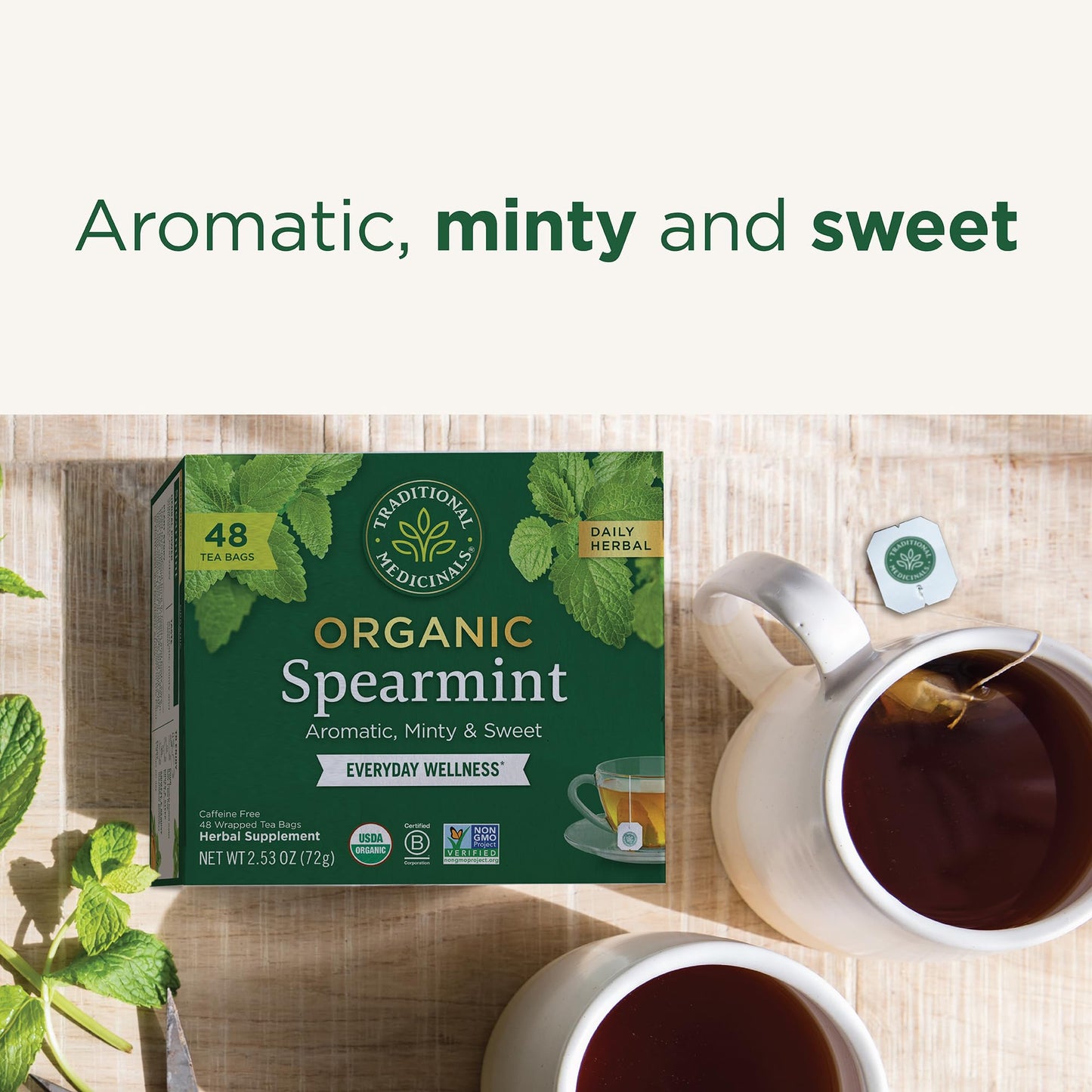 Traditional Medicinals Tea, Organic Spearmint, Supports Everyday Wellness, Healthy & Refreshing - 48 Tea Bags