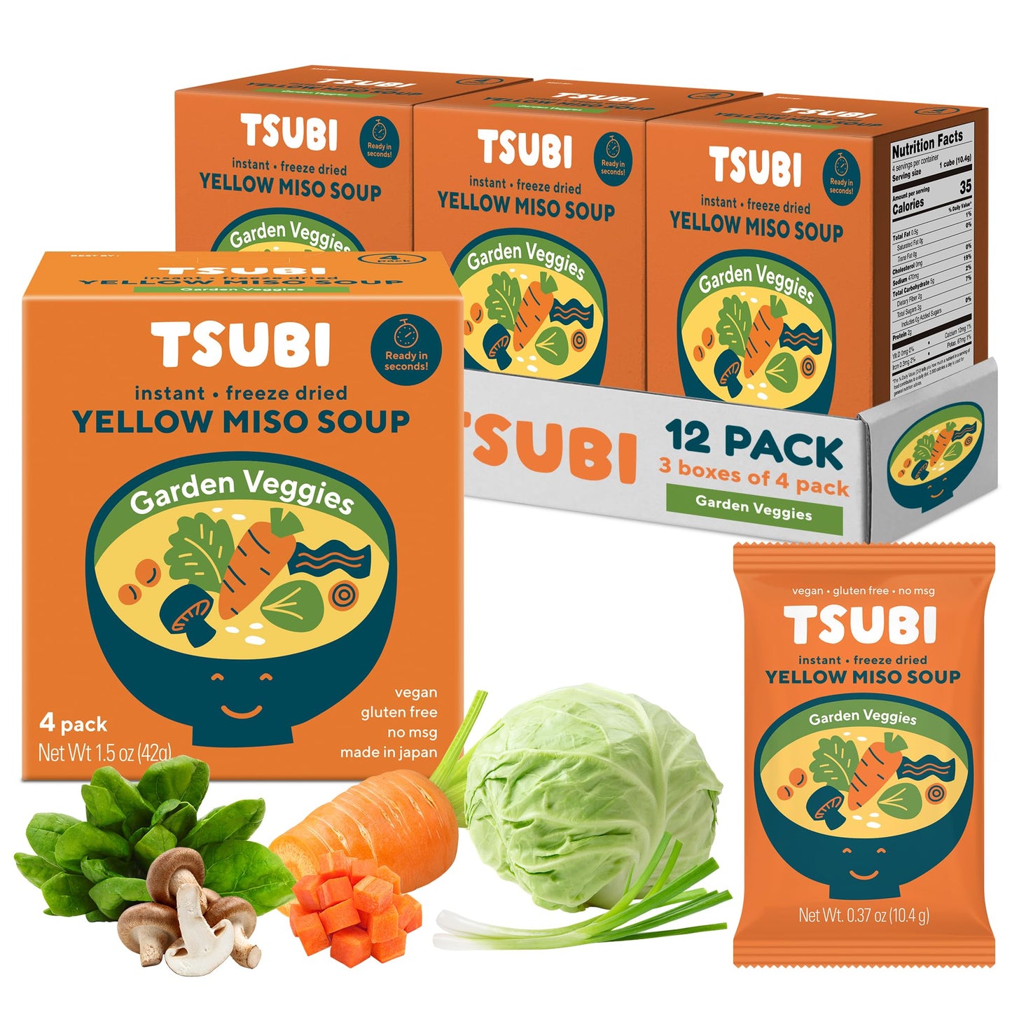 Tsubi Soup Freeze-Dried Miso Soup Packets - Vegan, Gluten-Free - 12 Packs
