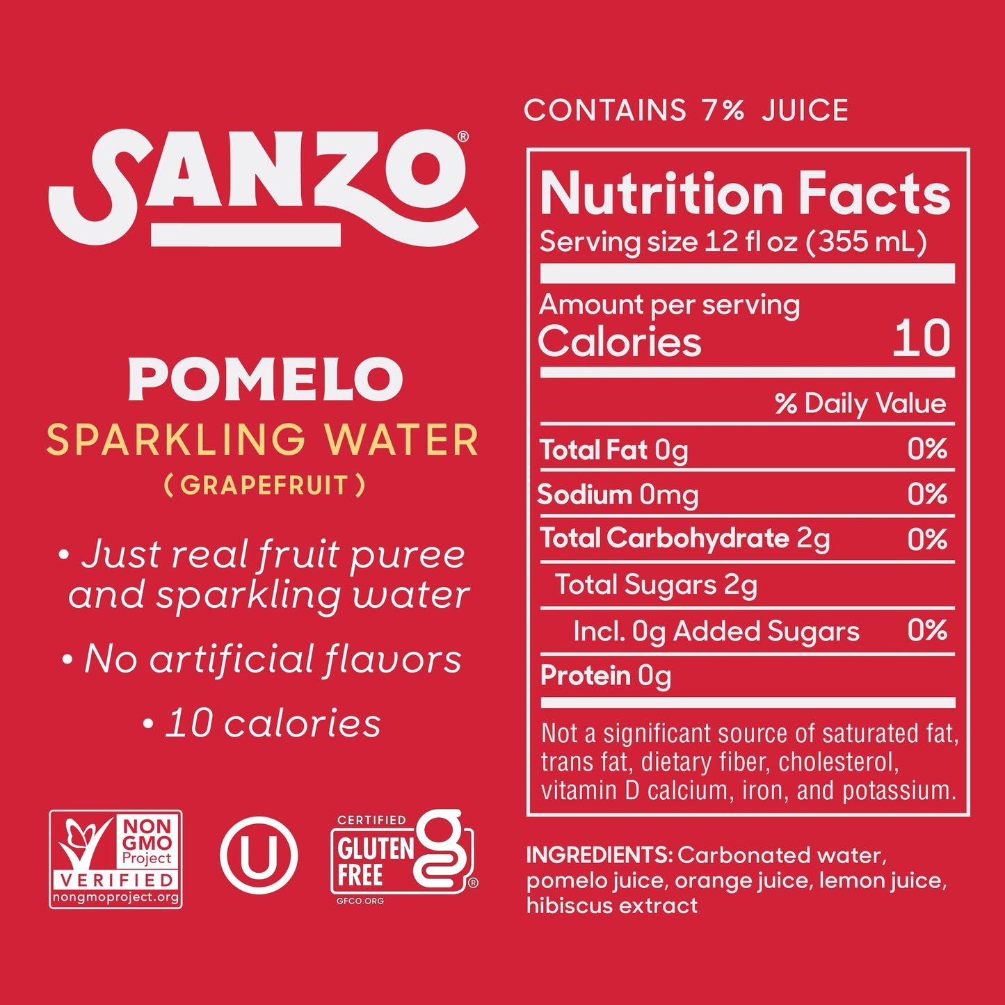 Sanzo Flavored Sparkling Water - Pomelo (Grapefruit) 12-Pack - Carbonated Drink Made With Real Fruit And No Added Sugar - Non-Gm