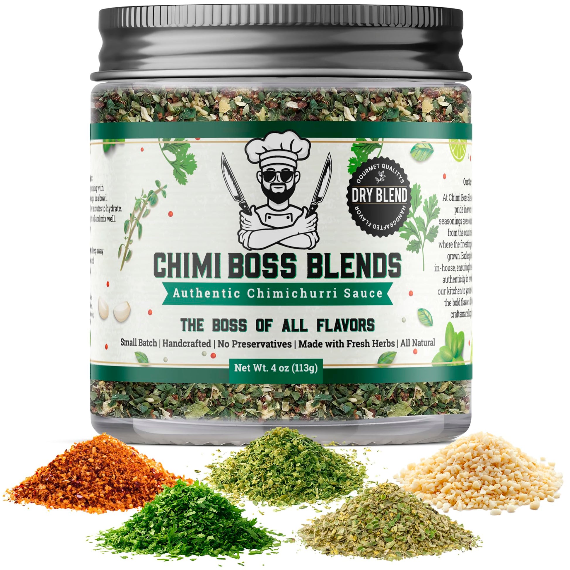Chimi Boss Blends Chimichurri Original Dry Seasoning, 4 oz - Argentinian Herb & Garlic Rub with Parsley & Chili Flakes - All Nat