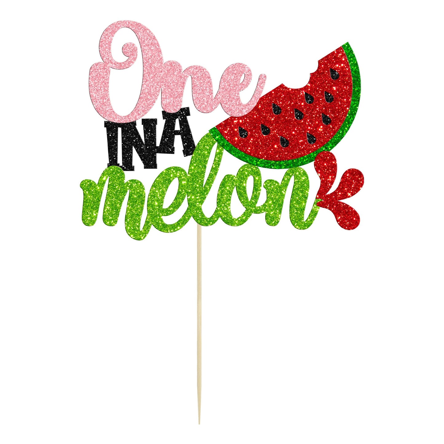 Gyufise 1Pc Watermelon Cake Topper Glitter One In A Melon Cake Pick Watermelon First Birthday Cake Decorations For Summer Fruit