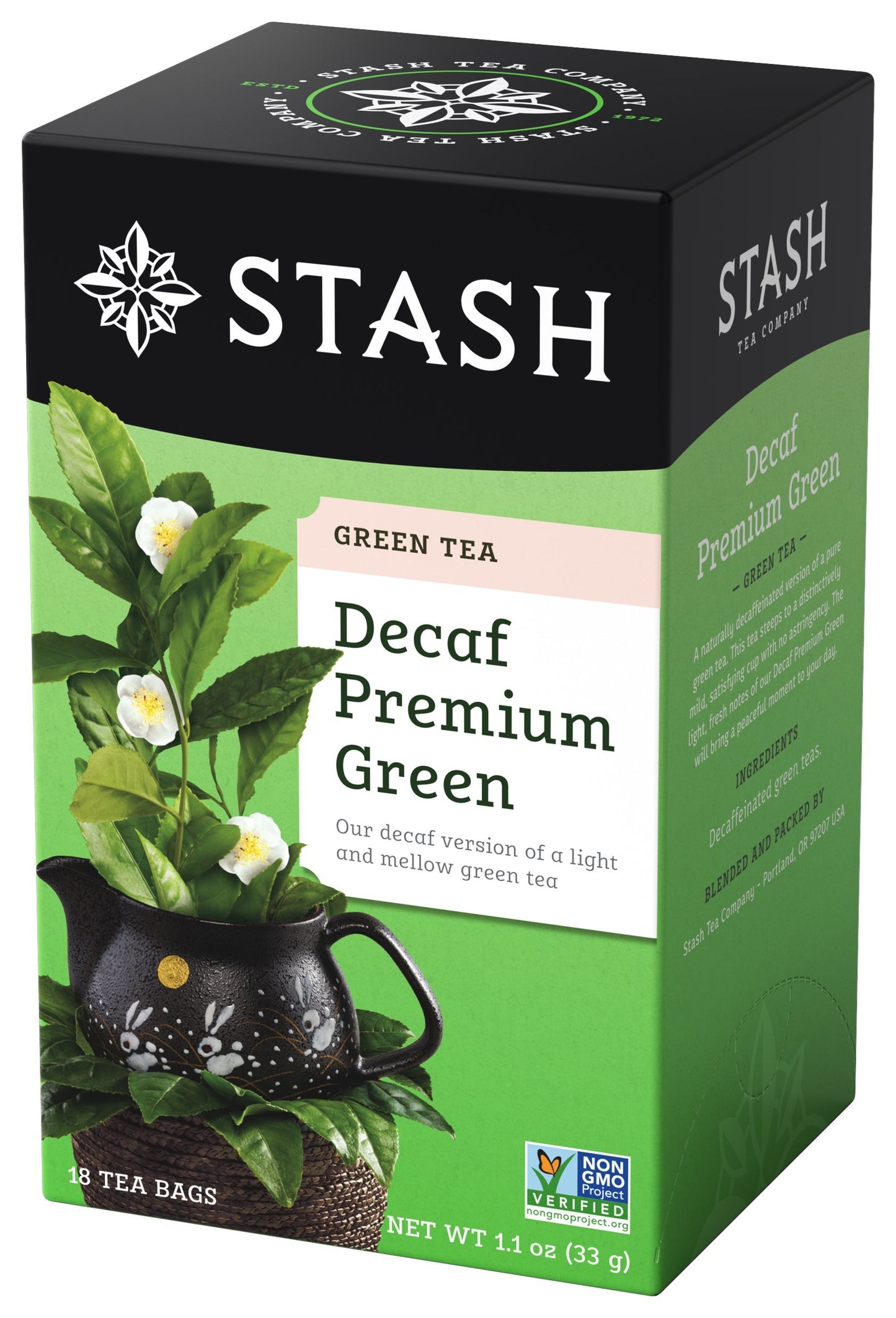 Stash Tea Decaf Premium Green Tea, Non-GMO, 18 Count (Pack of 6), Model 08259, 108 Bags Total