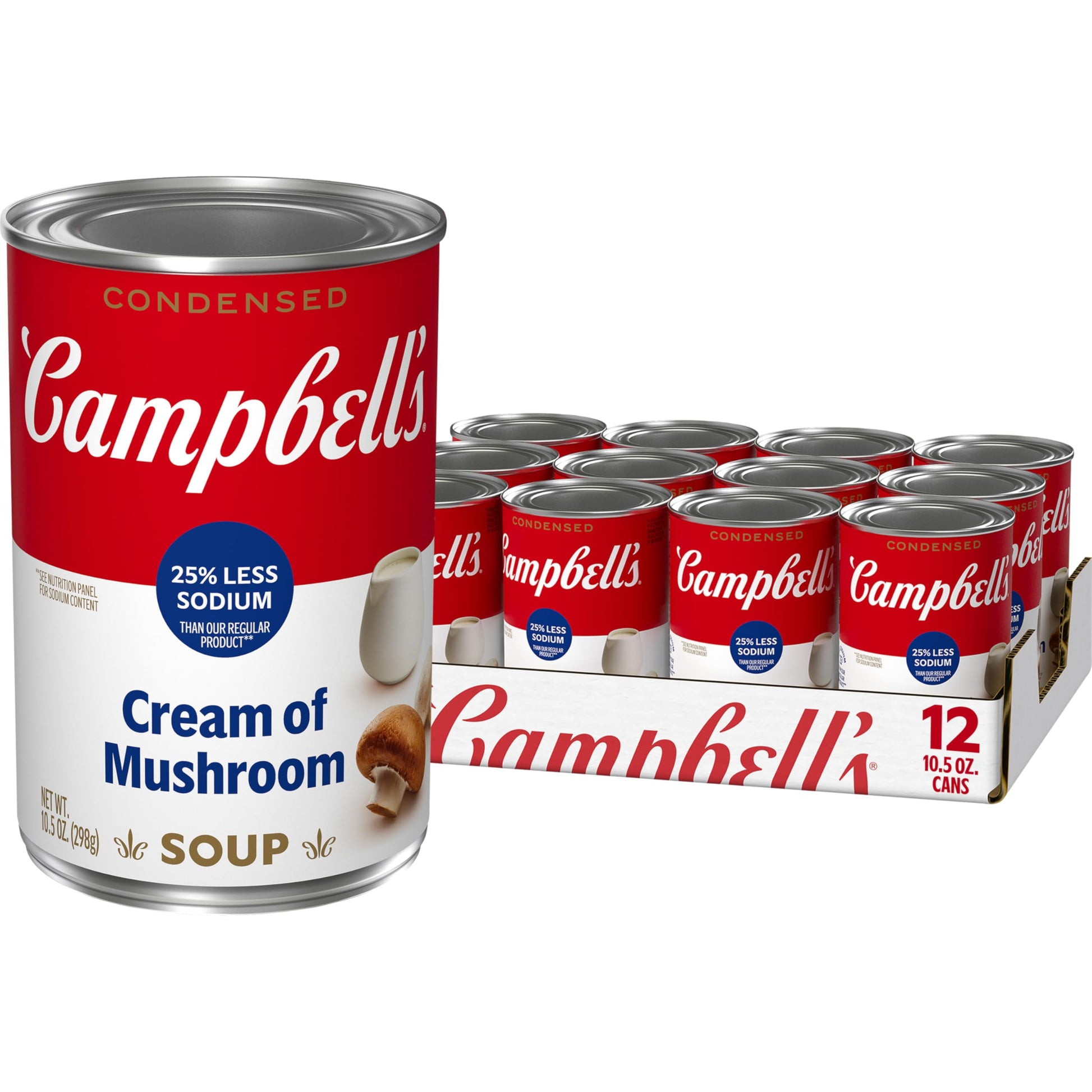 Campbell s Condensed 25% Less Sodium Cream of Mushroom Soup, 10.5 oz Can (12 Pack)