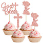 Gyufise 24Pcs Rose Gold Glitter Girl God Bless And Baptism Cupcake Toppers Cross Babyshower Cupcake Picks First Communion Christ