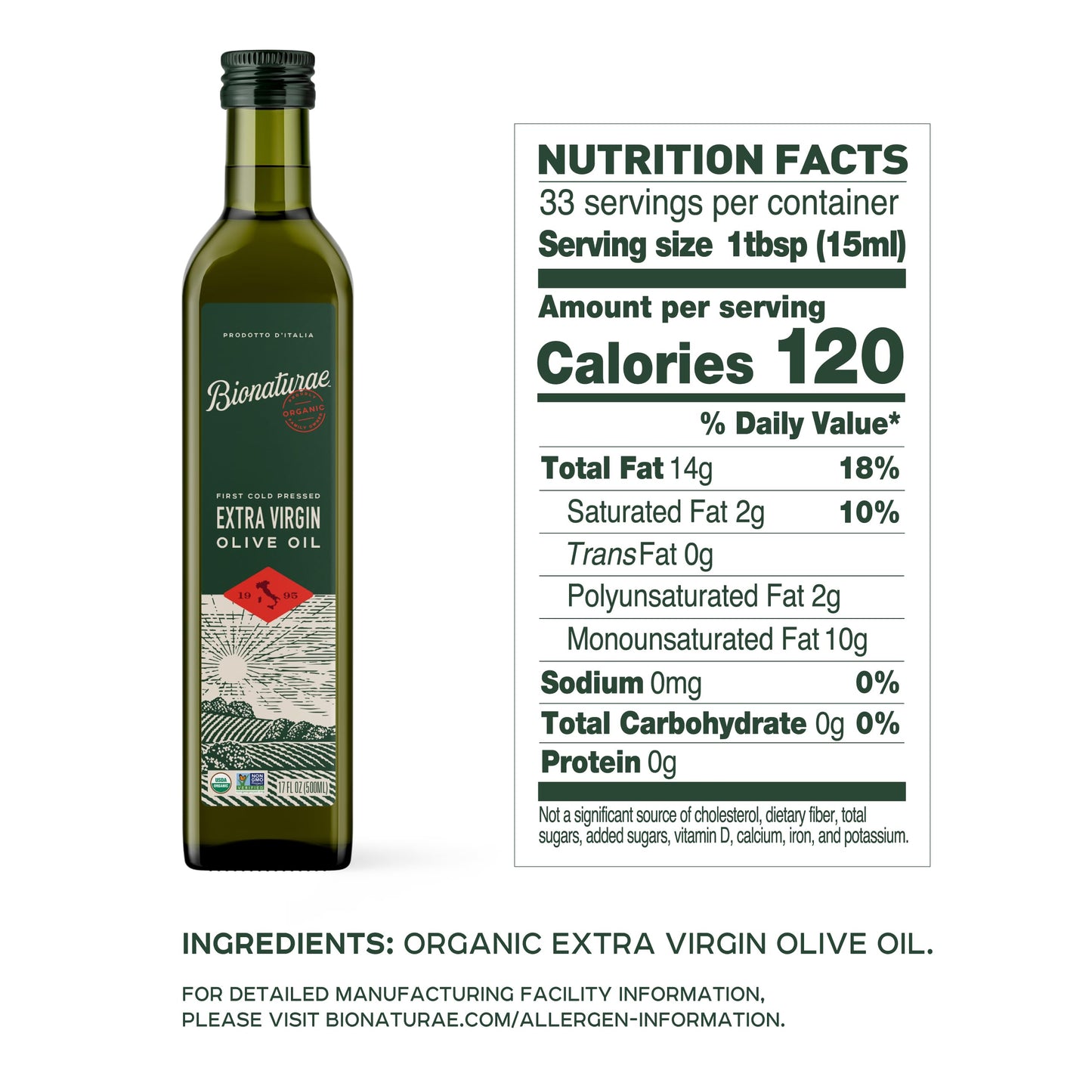 Bionaturae Extra Virgin Olive Oil - Organic Olive Oil, Non-Gmo, Usda Certified Organic, Recyclable Glass, 100% Authentic Italian