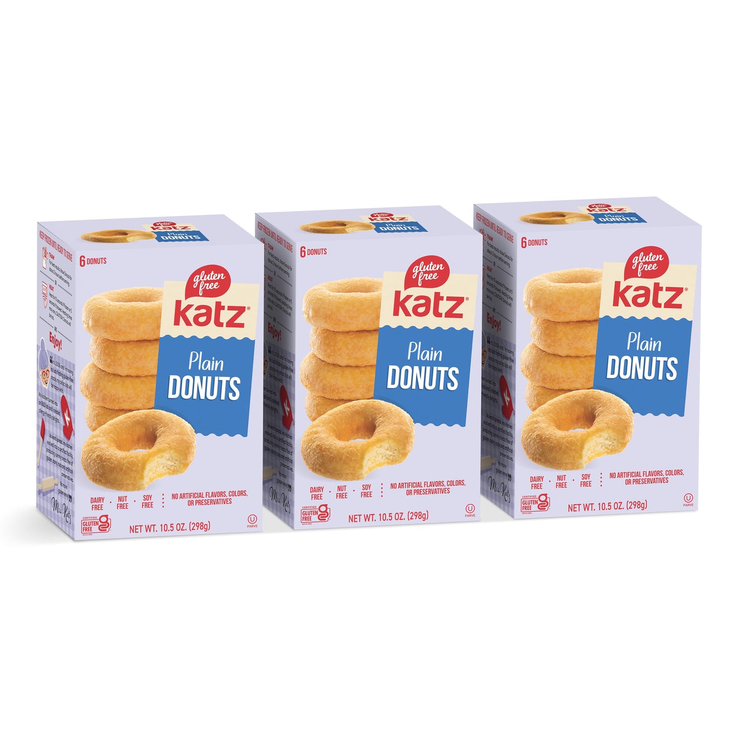 Katz Gluten Free Plain Donuts. Ready to Finish, Free of Soy, Sesame, Dairy, and Nuts. Kosher 10.5oz (3pk)
