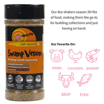 Dizzy Pig Swamp Venom Hot Deep South Seasoning Rub (8Oz Shaker) - Seasons 30+Lbs Of Food - Hand Made In The Usa - Msg Free, Glut