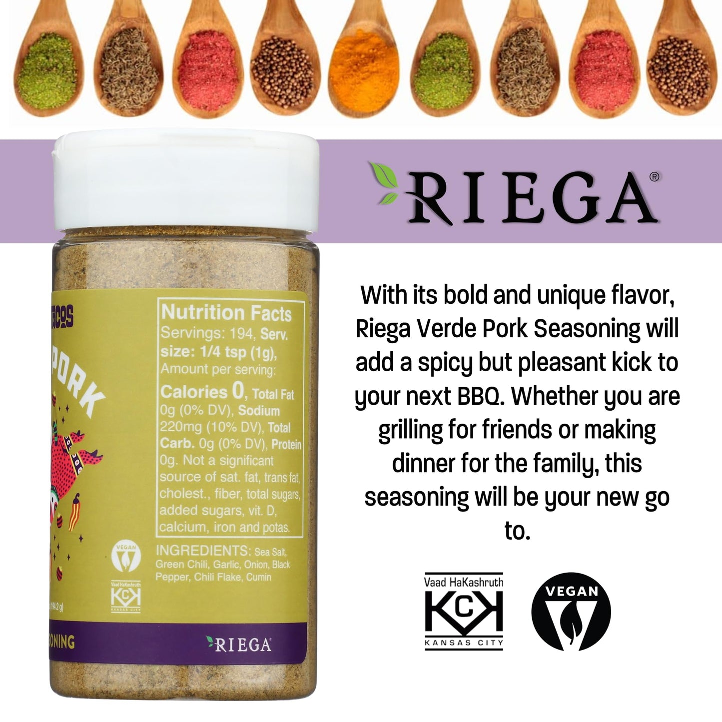 Riega Street Taco Grill Seasoning, Verde Pork, 6.85 Oz (Pack Of 1)