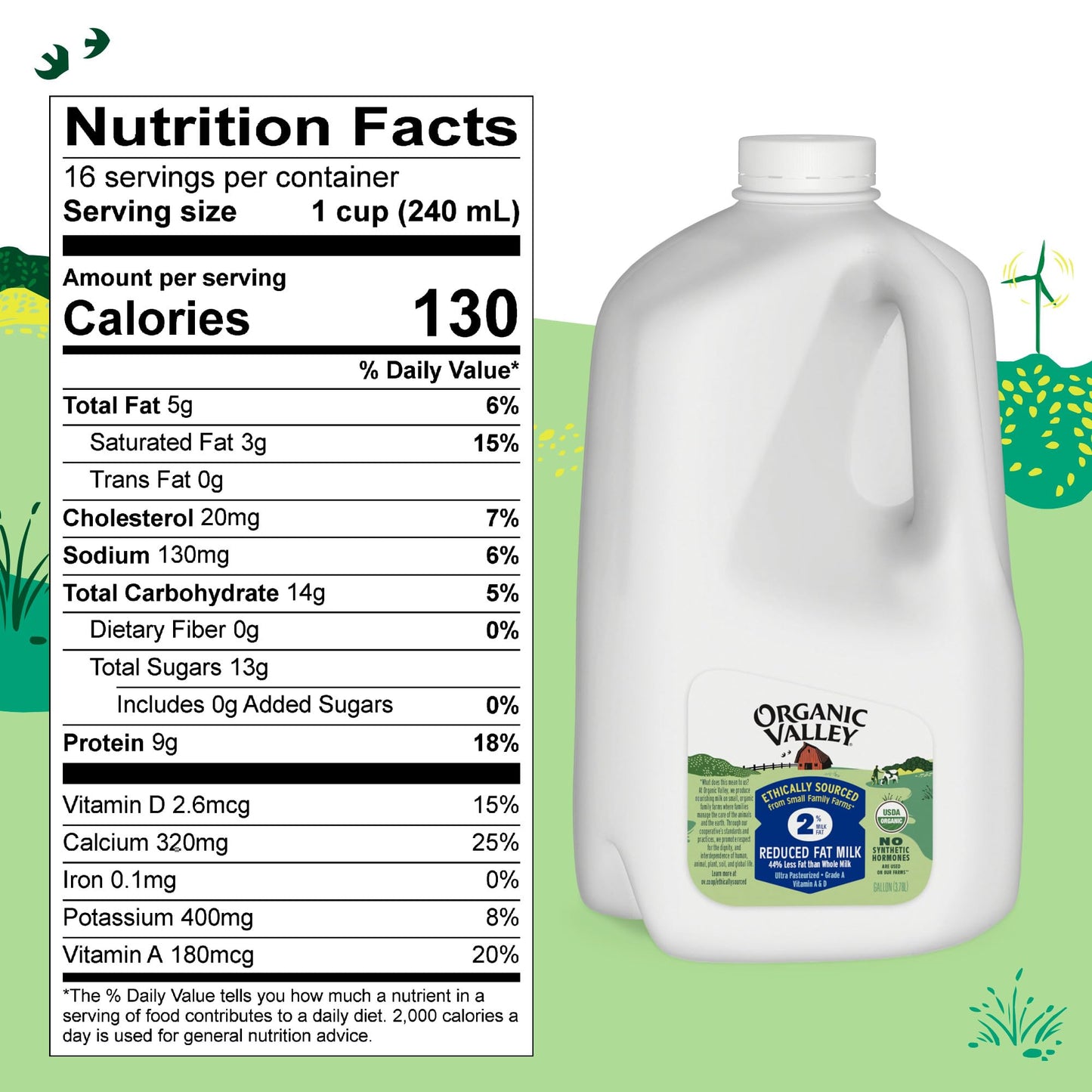 ORGANIC VALLEY Ultra Pasteurized Reduced Fat Organic 2% Milk, 128 oz