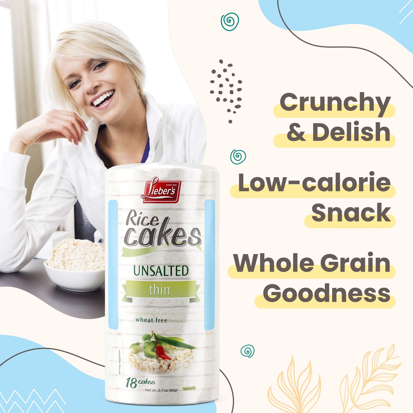 Liebers Rice Cakes, Kosher Snack, Dairy Free, Gluten Free, Vegan, 3.1 Ounce (Pack of 3)