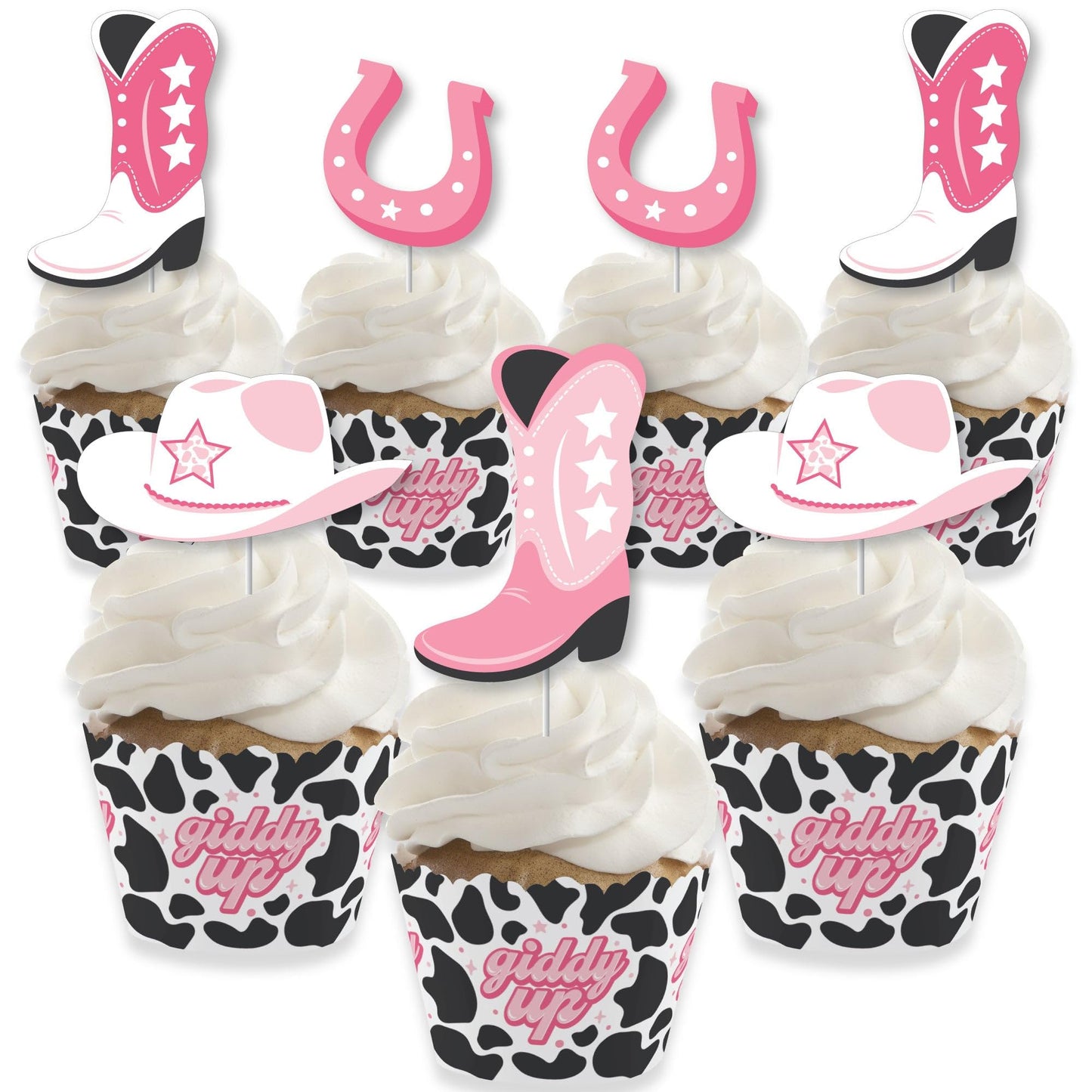 Big Dot of Happiness Cupcake Decoration Kit, Pink Western, Set of 24, Rodeo Cowgirl, Paper