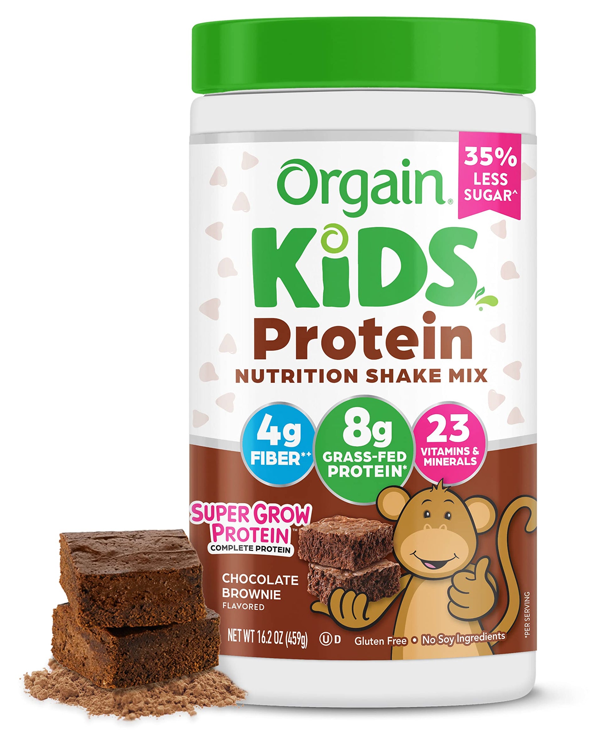 Orgain Kids Protein Powder Shake Mix, Chocolate Brownie - 8g Grass-Fed Dairy Protein, 4g Fiber, 23 Vitamins & Minerals, Gluten F