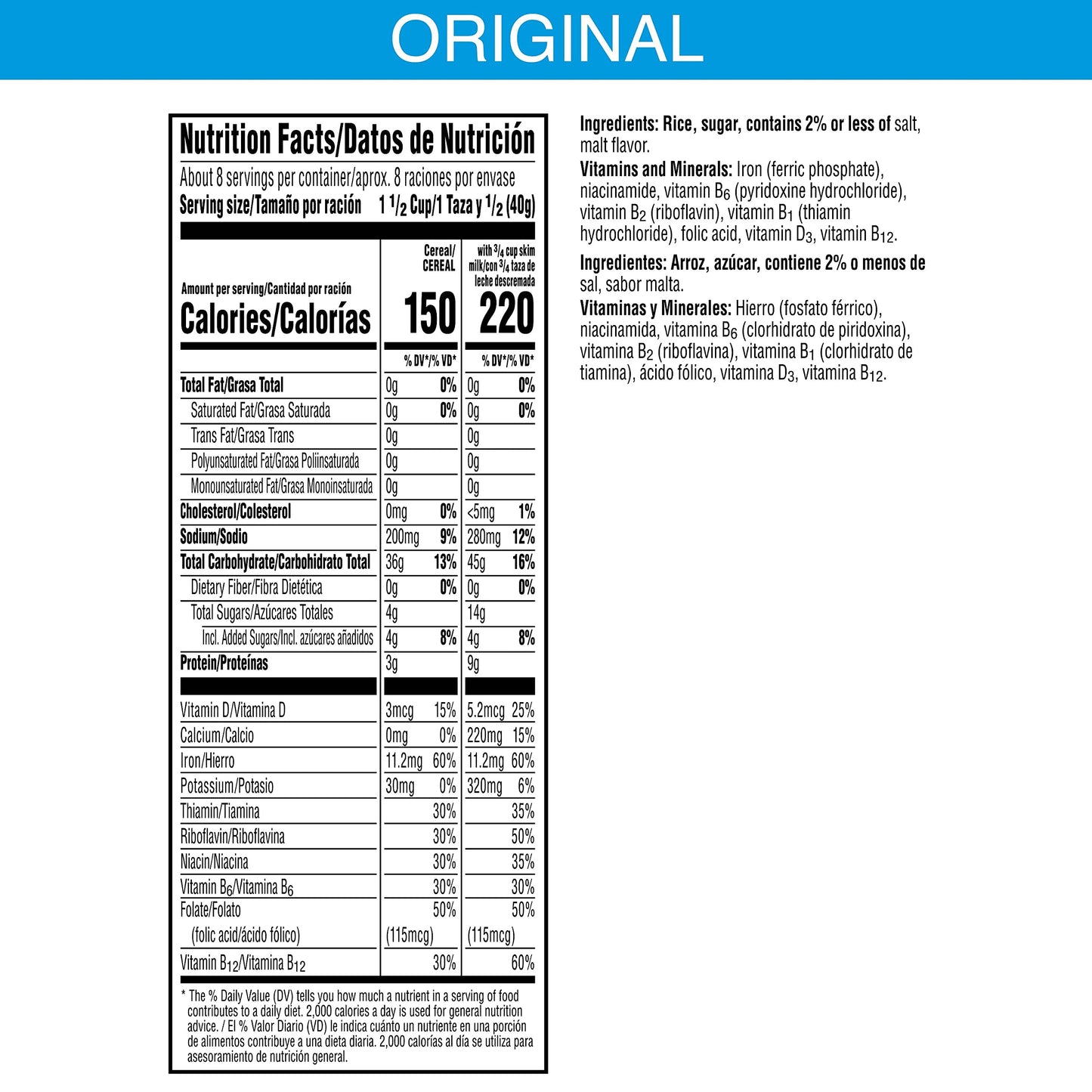 Kellogg'S Rice Krispies Breakfast Cereal, 8 Vitamins And Mineral, Large Size, Original, 12Oz Box (1 Box)