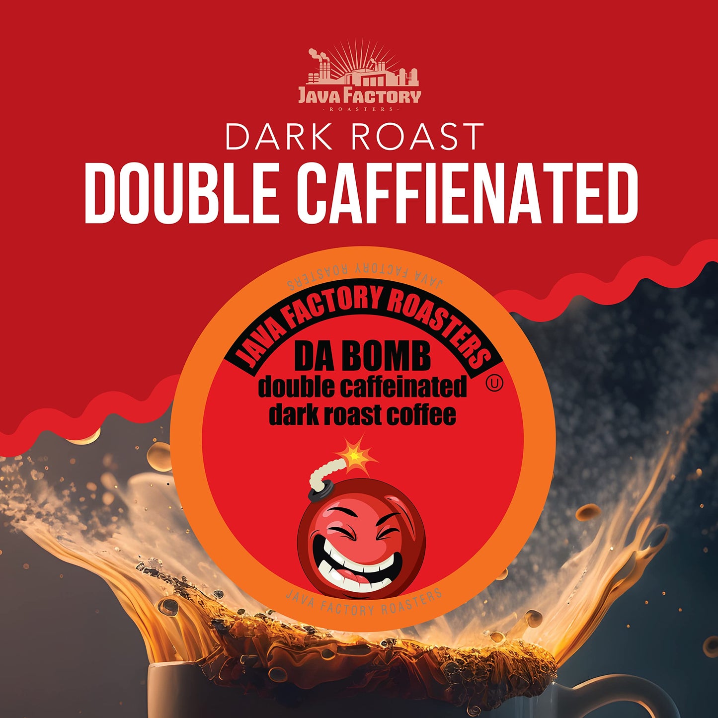 Java Factory Extra Caffeine Dark Roast Coffee Pods, 12 Count, Extra Bold, Da
