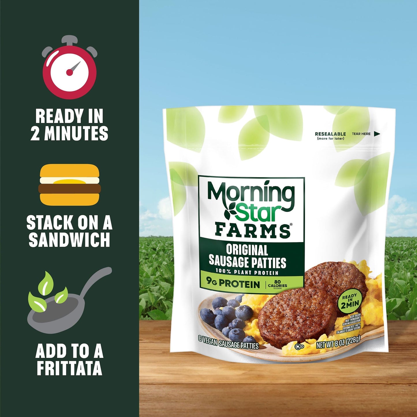 MorningStar Farms Plant Based Sausage Patties, Vegan Meat (6 Count)