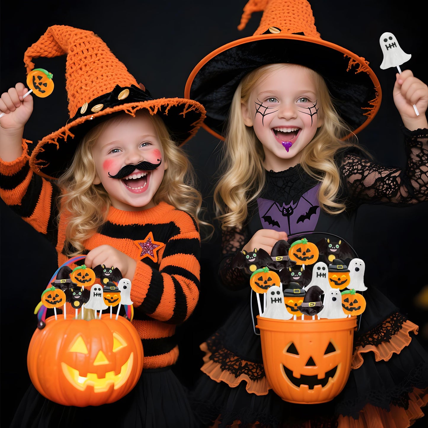 Halloween Lollipops Bulk 24 Party Packs  Fruity Halloween Candy Individually Wrapped for Trick or Treating  Ghost  Bat  Pumpkin Sucker Lollipops for Party Favors  Festive Events & Goody Bag Fillers