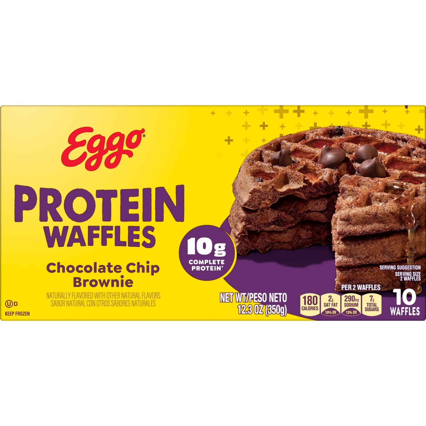 Eggo Protein Frozen Waffles, Frozen Breakfast, Protein Snacks, Chocolate Chip Brownie, 12.3oz Box (10 Waffles)