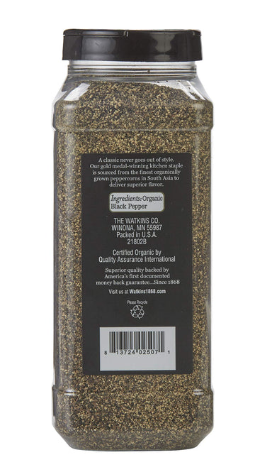 Watkins Gourmet Spice, Organic Ground Black Pepper, Bulk Food Service Size, 15.7 Oz (Pack Of 1)