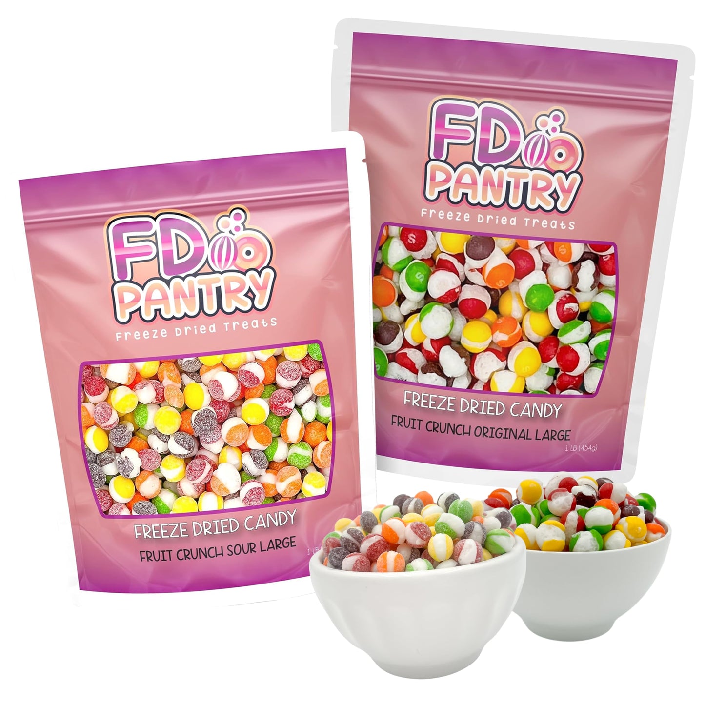 Fruit Crunch Freeze Dried Candy Variety Pack - Original & Sour Flavors - Strawberry, Orange, Lemon, Grape, Lime - 1Lb Each - Crunchy Sweet & Sour Snack In Large Resealable Bags - Great Gift Idea