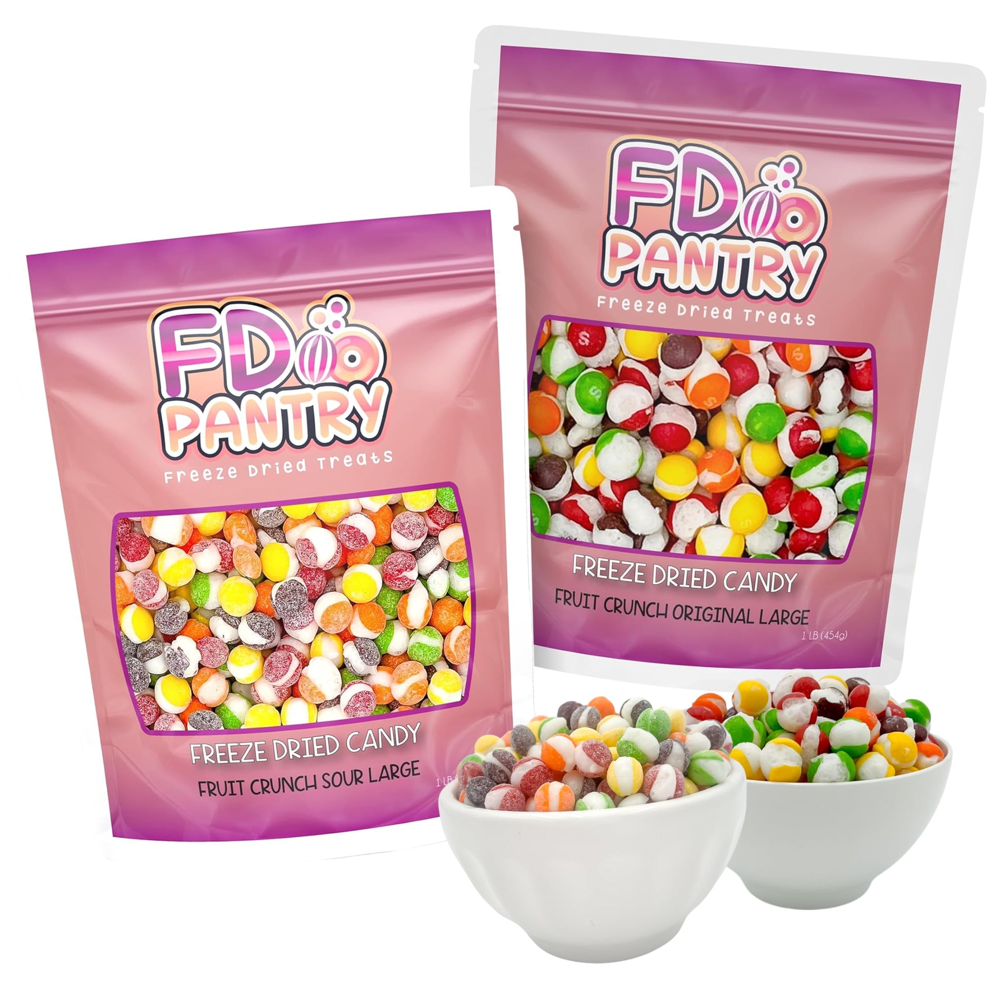 Fruit Crunch Freeze Dried Candy Variety Pack - Original & Sour Flavors - Strawberry, Orange, Lemon, Grape, Lime - 1Lb Each - Crunchy Sweet & Sour Snack In Large Resealable Bags - Great Gift Idea