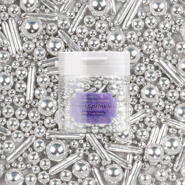 Dazzjoy Silver Pearl Rods Sprinkles, 130G/4.58Oz, Mix Size, Pearl Sprinkles For Cupcake Decorating, Cupcake Toppers, Cake Decora