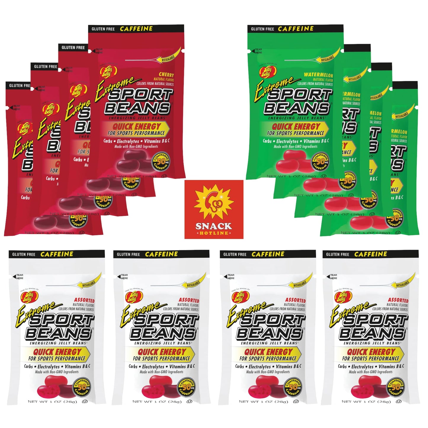 Jelly Belly Extreme Sports Jelly Beans With Energy Blend - 12 Individual Packs Of 3 Flavors: Assorted  Cherry And Watermelon; Fortified With Carbs  Electrolytes And Vitamins