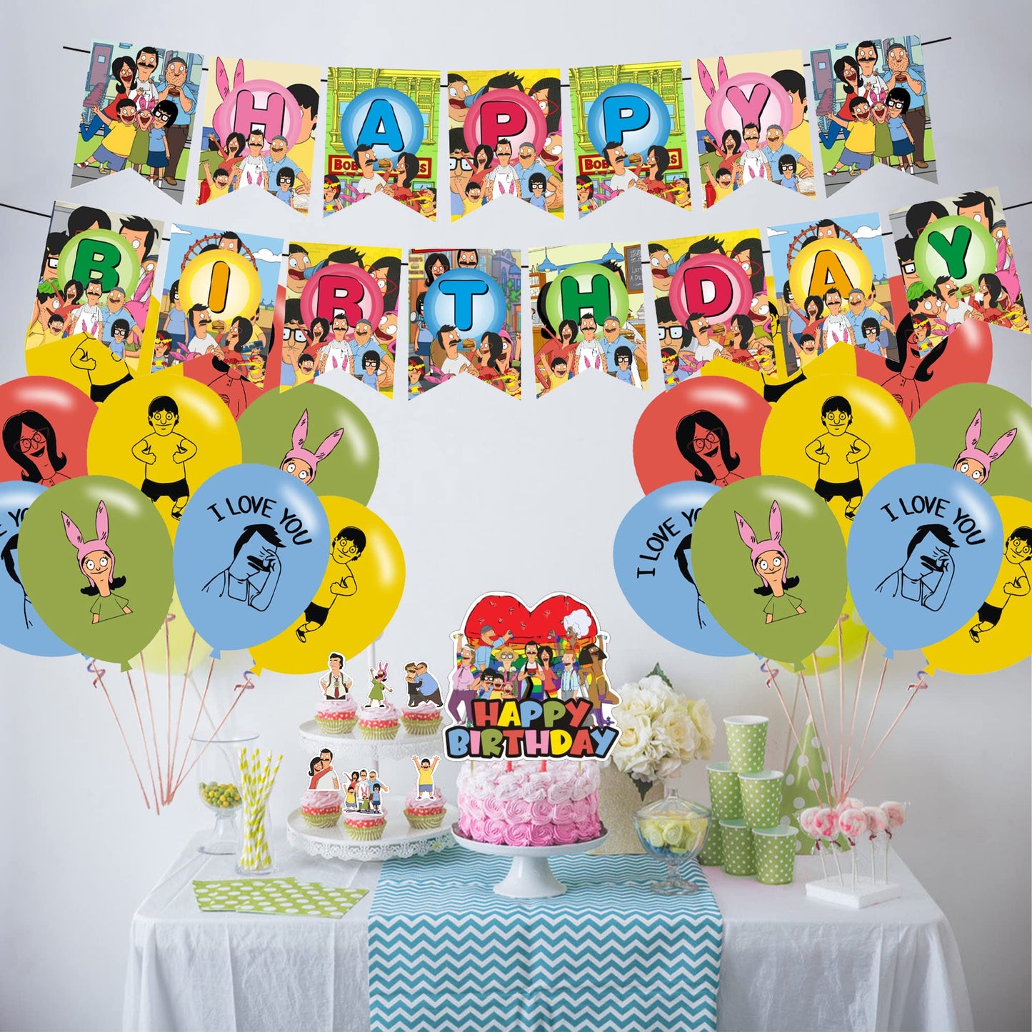 Bobs Burgers Party Decorations,Birthday Party Supplies For Bobs Burgers Party Supplies Includes Banner - Cake Topper - 12 Cupcak